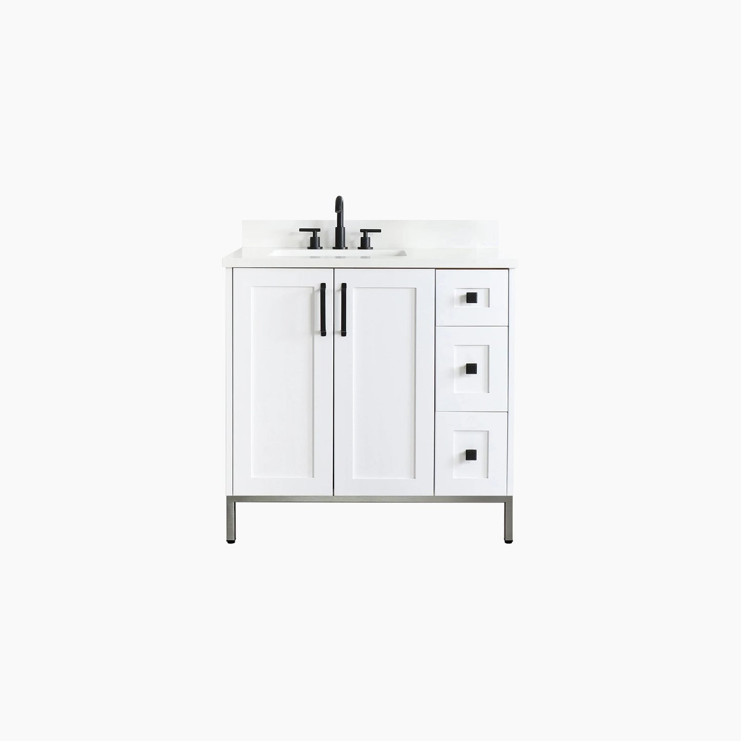 Bridgeport 36" Satin White Bathroom Vanity, Left Sink