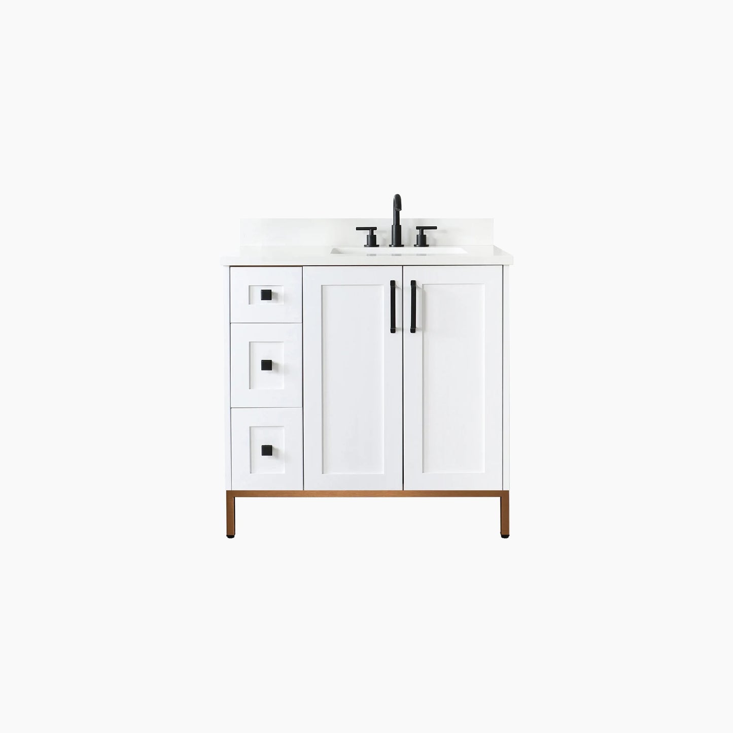 Bridgeport 36" Satin White Bathroom Vanity, Right Sink