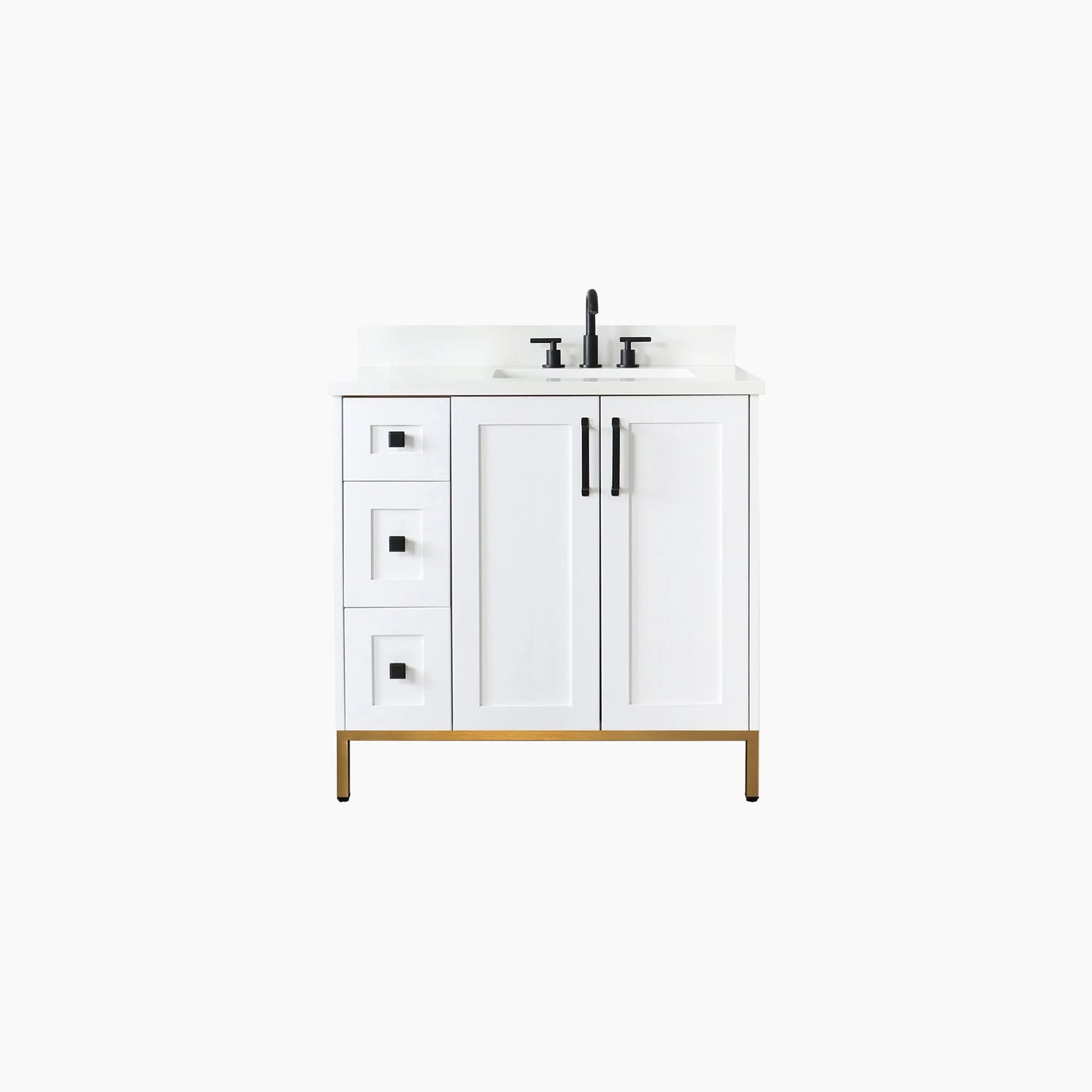Bridgeport 36" Satin White Bathroom Vanity, Right Sink
