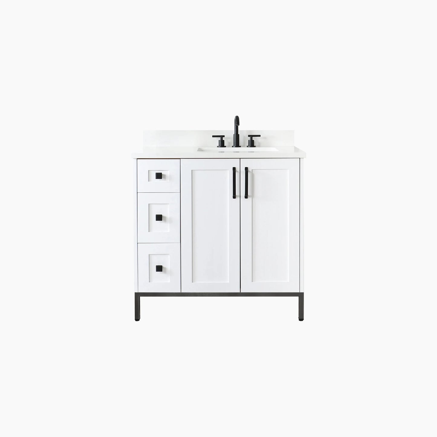 Bridgeport 36" Satin White Bathroom Vanity, Right Sink