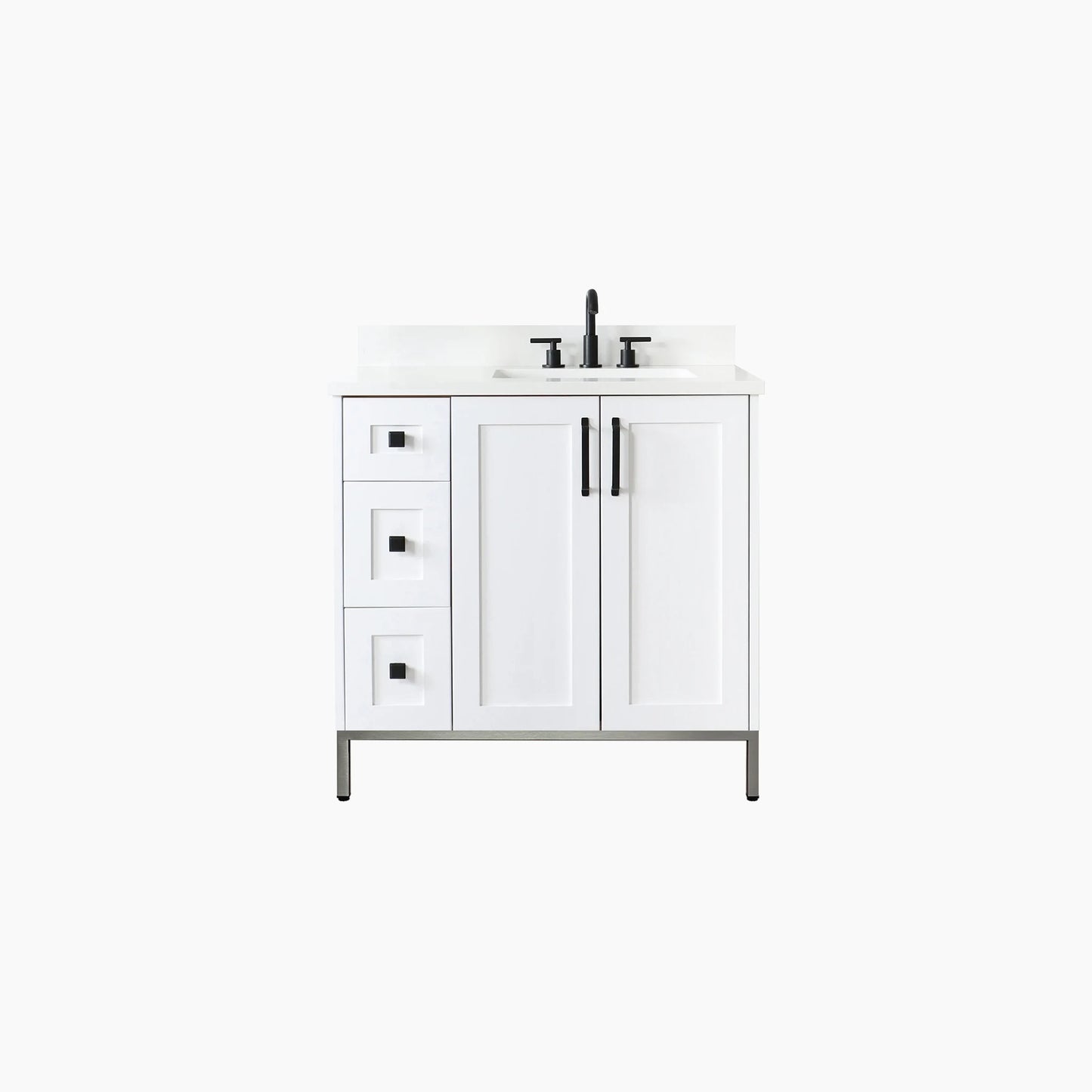 Bridgeport 36" Satin White Bathroom Vanity, Right Sink