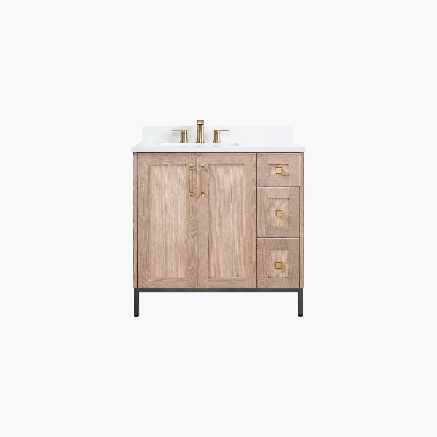 Bridgeport 36" White Oak Bathroom Vanity, Left Sink