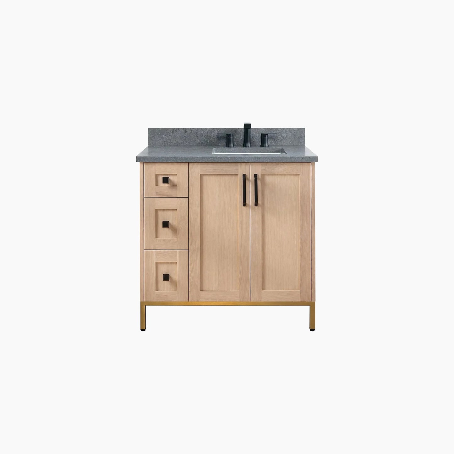 Bridgeport 36" White Oak Bathroom Vanity, Right Sink