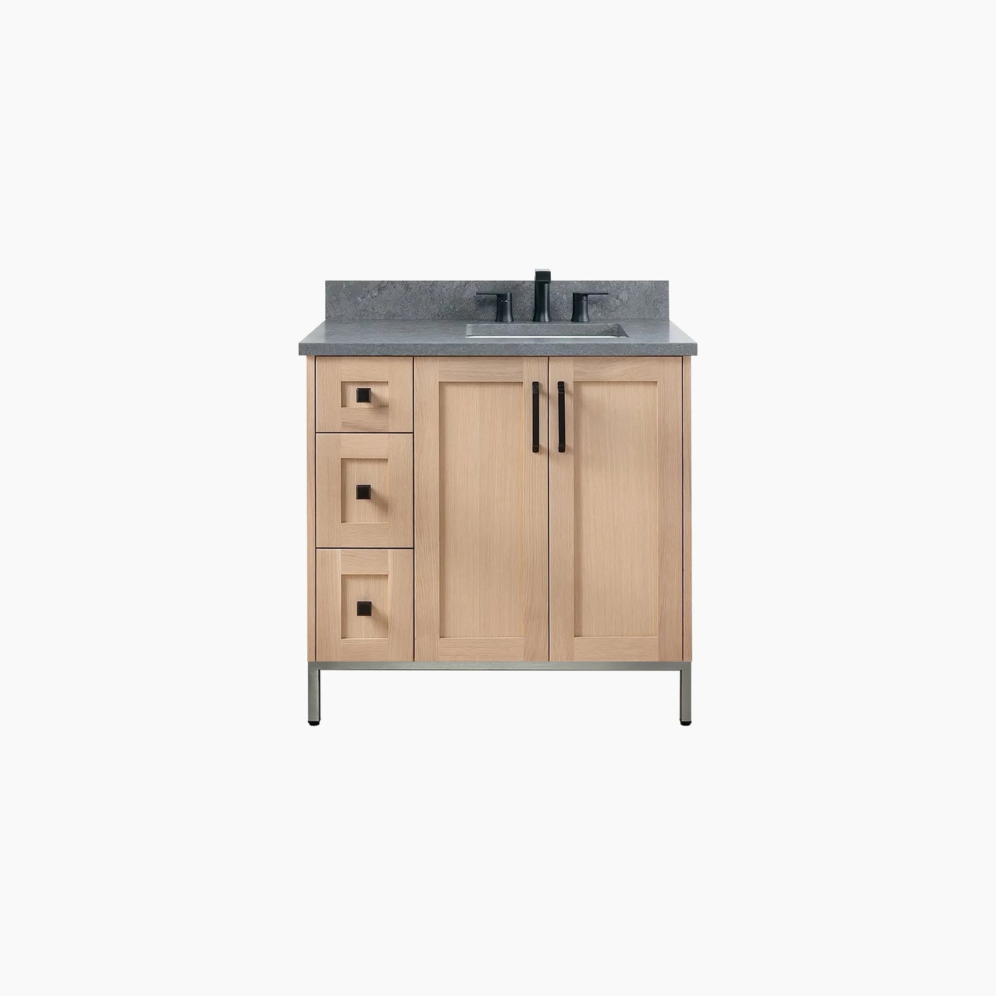 Bridgeport 36" White Oak Bathroom Vanity, Right Sink