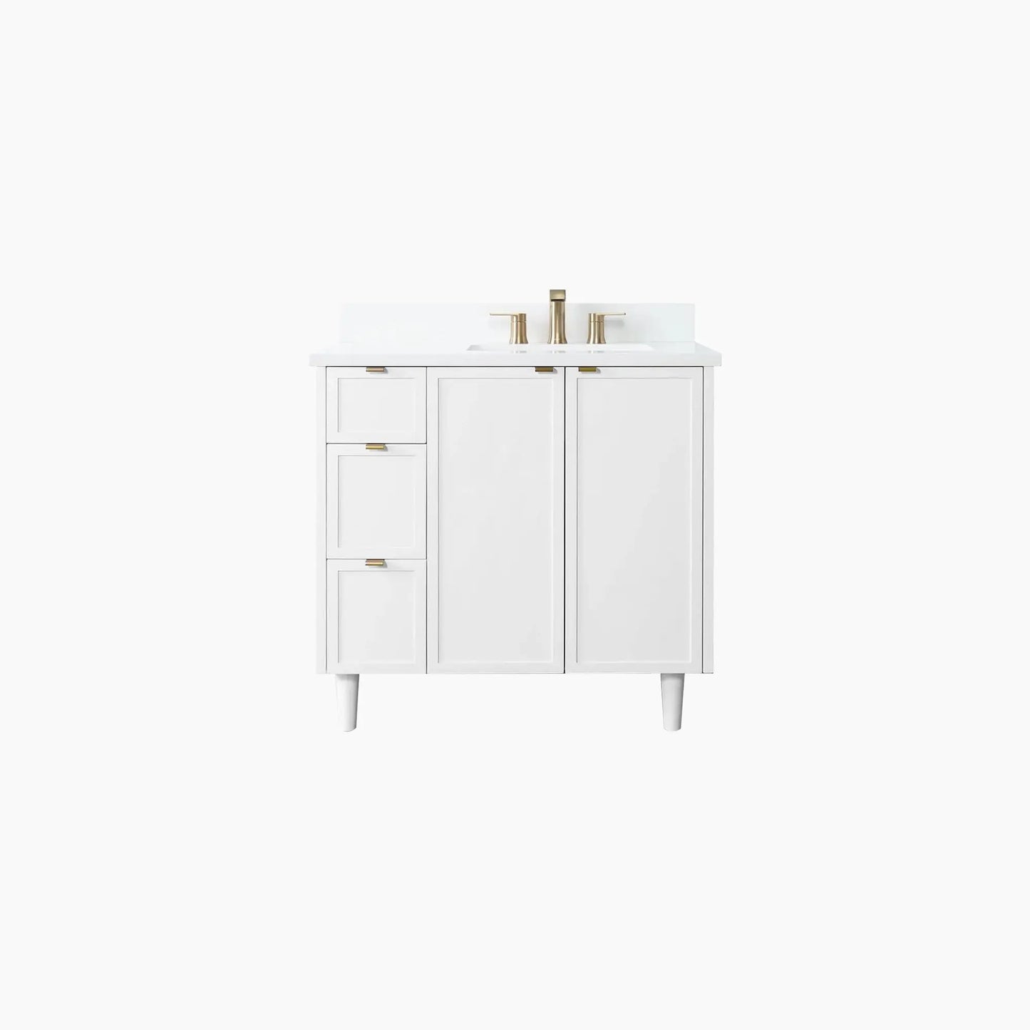 Cape Breton SLIM  36" Satin White Bathroom Vanity, Right Sink Teodor Bathroom Vanity Canada