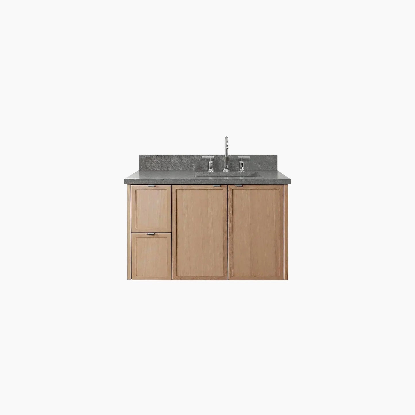 Cape Breton SLIM 36" Wall Mount White Oak Bathroom Vanity, Right Sink Teodor Bathroom Vanity Canada