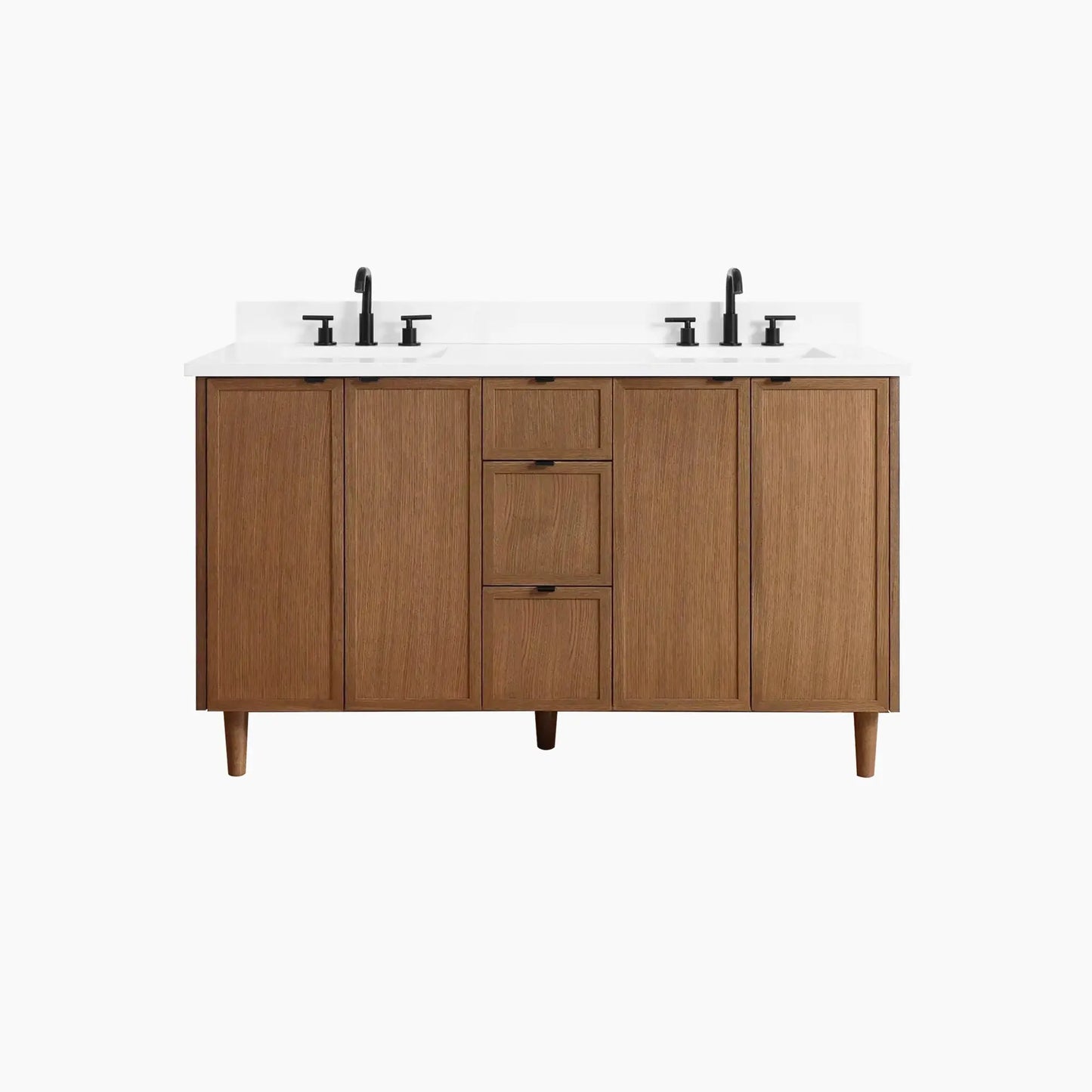 Cape Breton SLIM 60" Mid Century Oak Bathroom Vanity, Double Sink Teodor Bathroom Vanity Canada