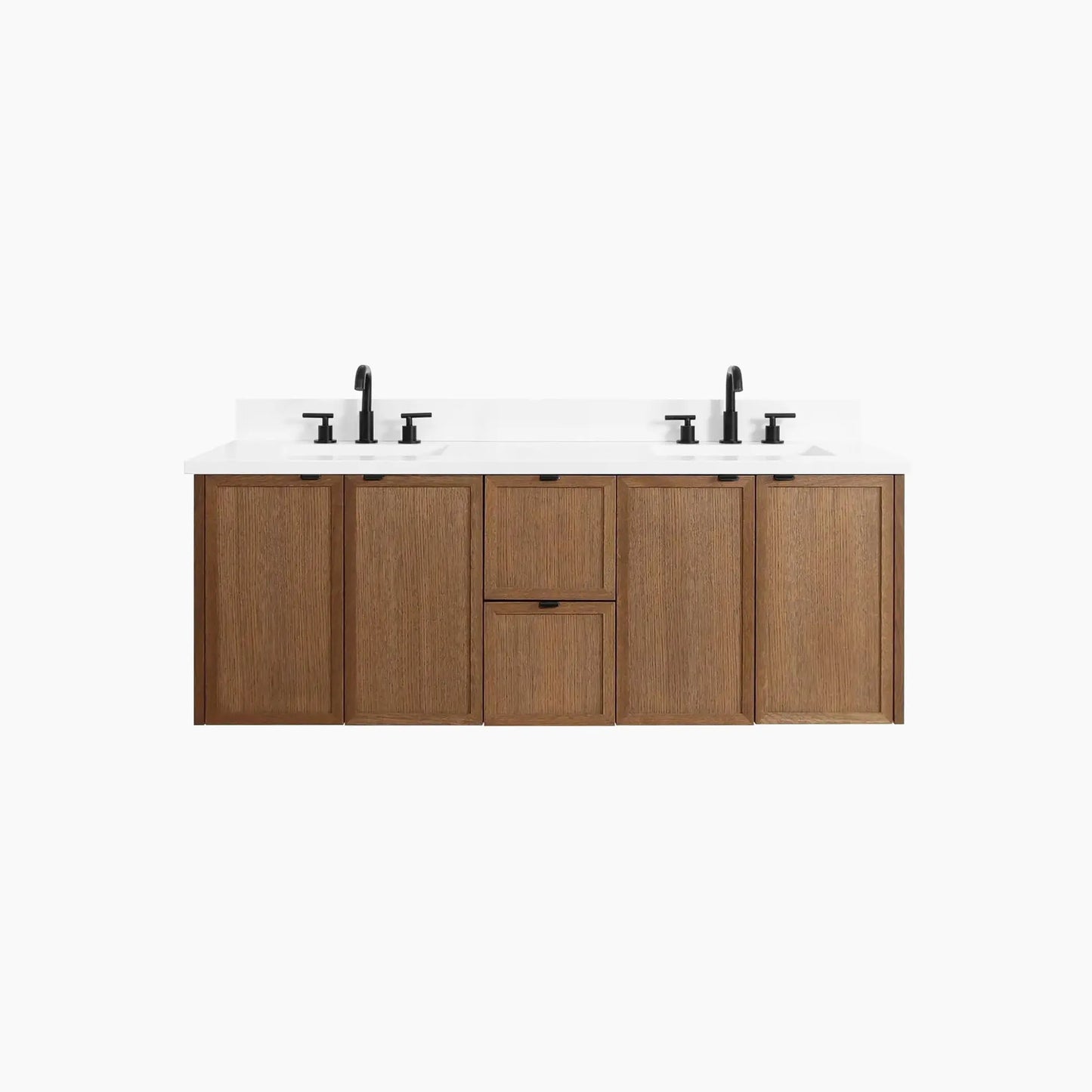 Cape Breton SLIM 60" Wall Mount Mid Century Oak Bathroom Vanity, Double Sink Teodor Bathroom Vanity Canada