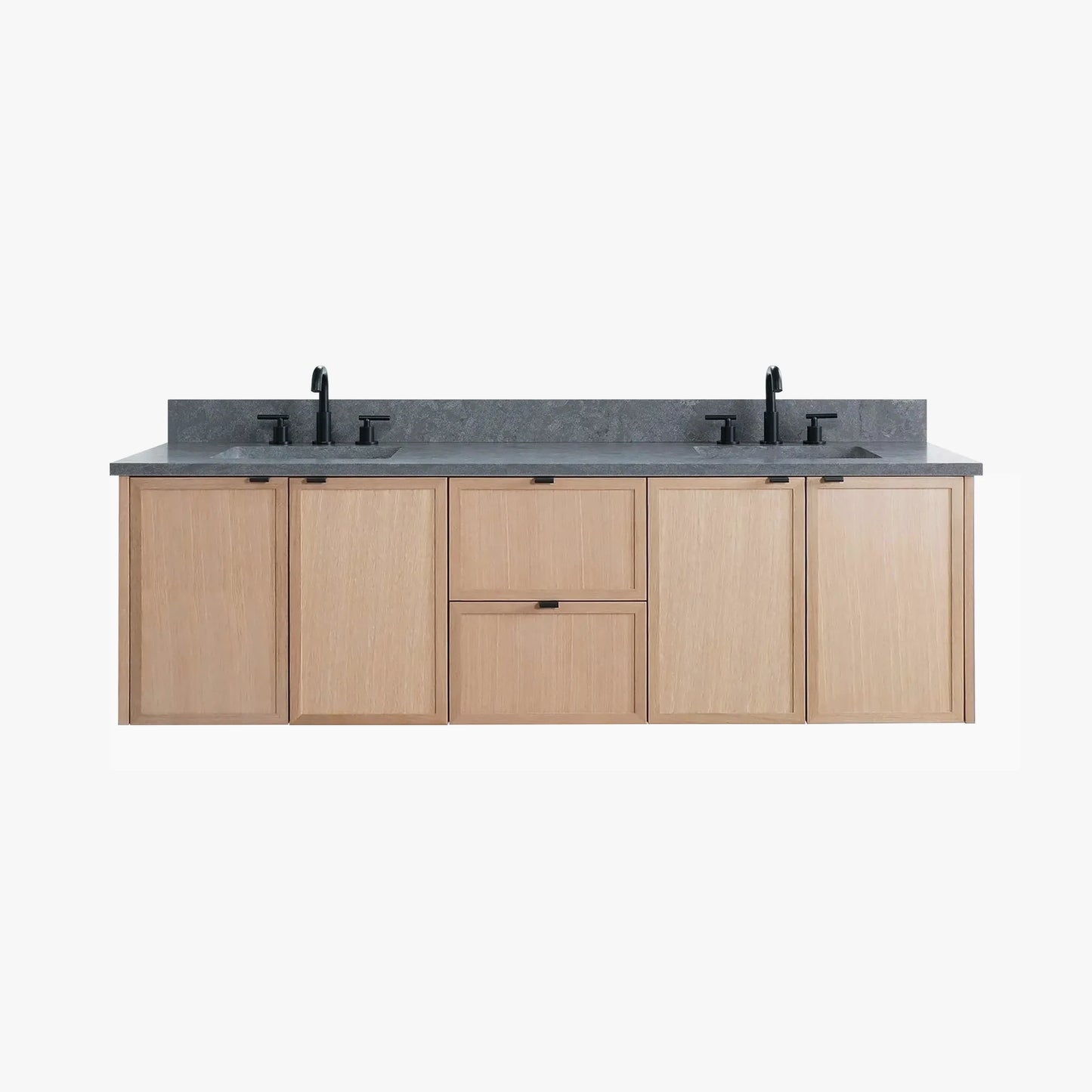 Cape Breton 72" Wall Mount White Oak Bathroom Vanity, Double Sink