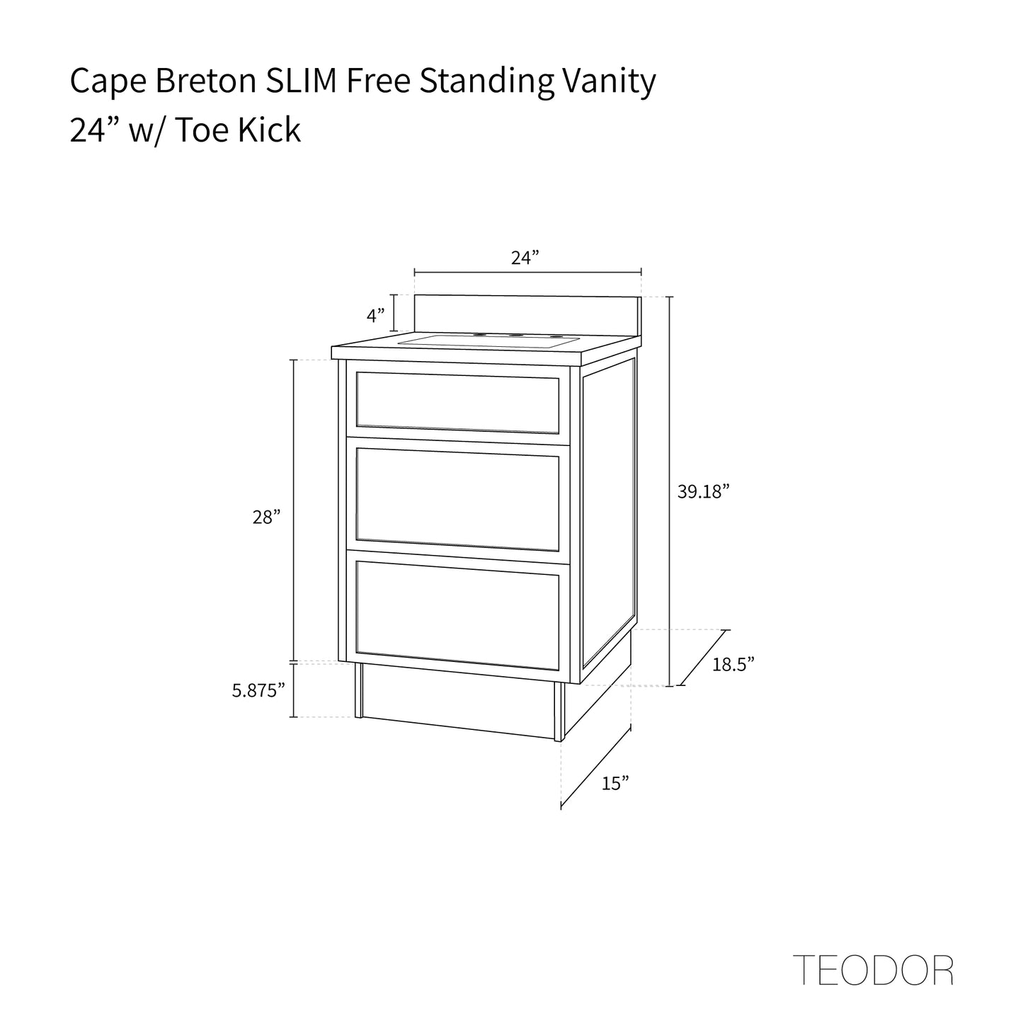 Cape Breton SLIM 24" Mid Century Oak Bathroom Vanity - All Drawers