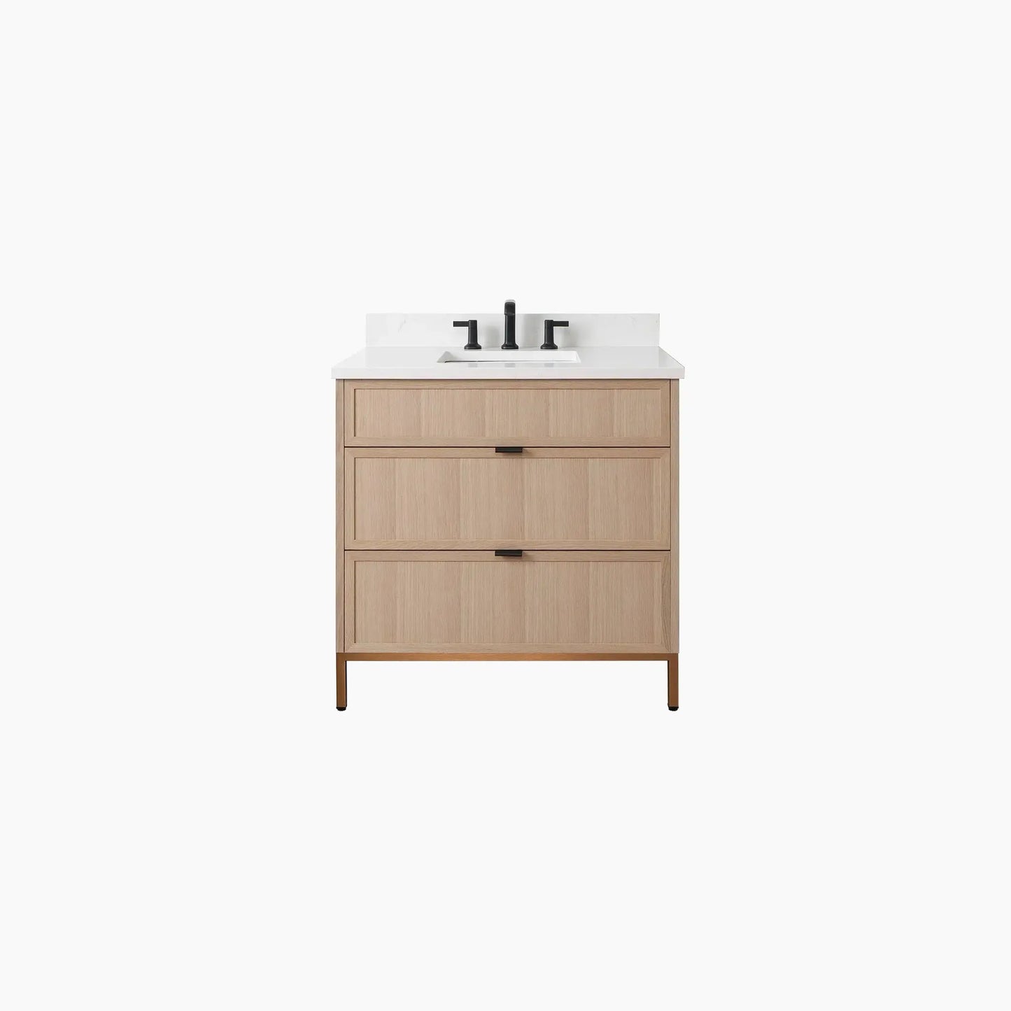 Cape Breton SLIM 36" White Oak Bathroom Vanity - All Drawers Teodor Bathroom Vanity Canada