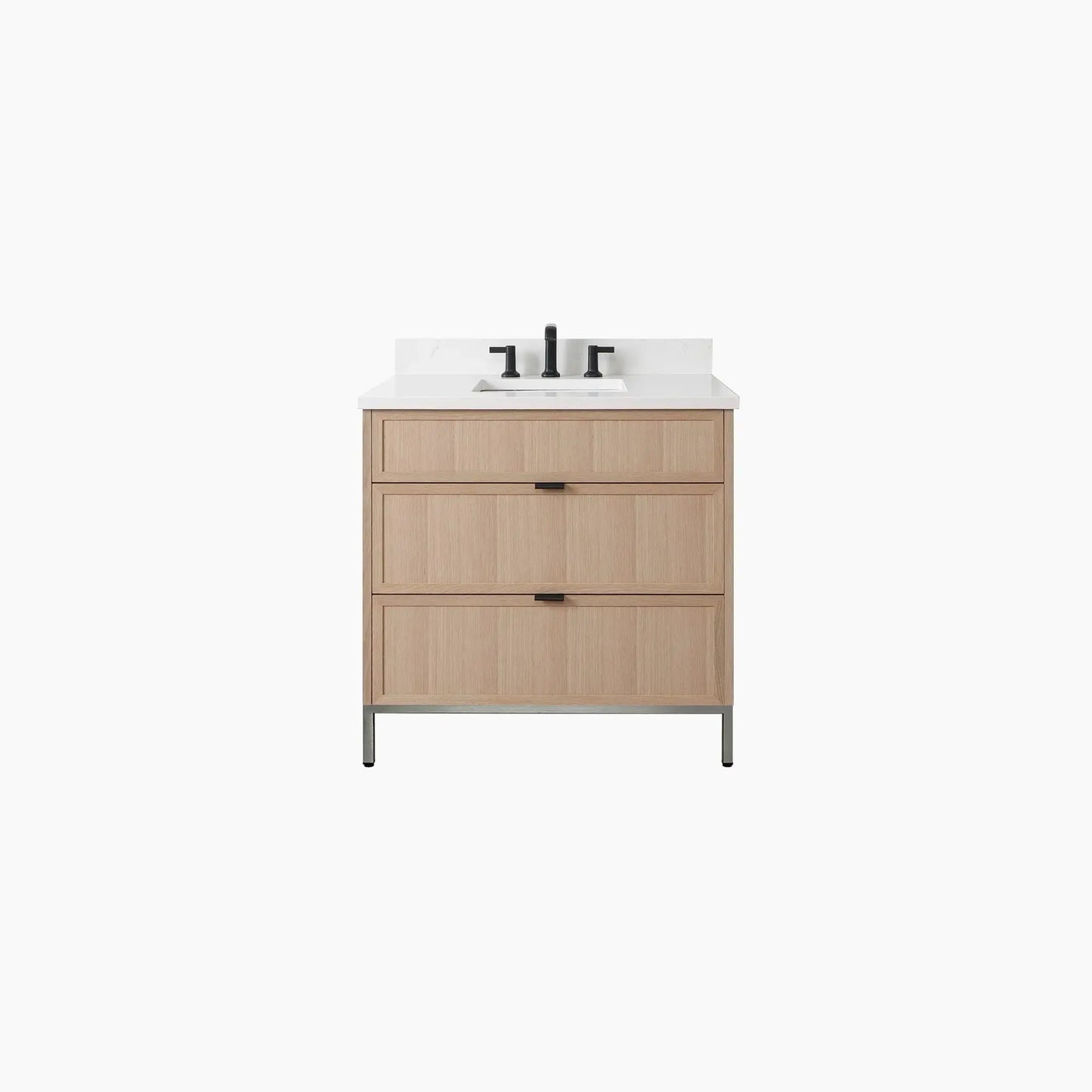 Cape Breton SLIM 36" White Oak Bathroom Vanity - All Drawers Teodor Bathroom Vanity Canada