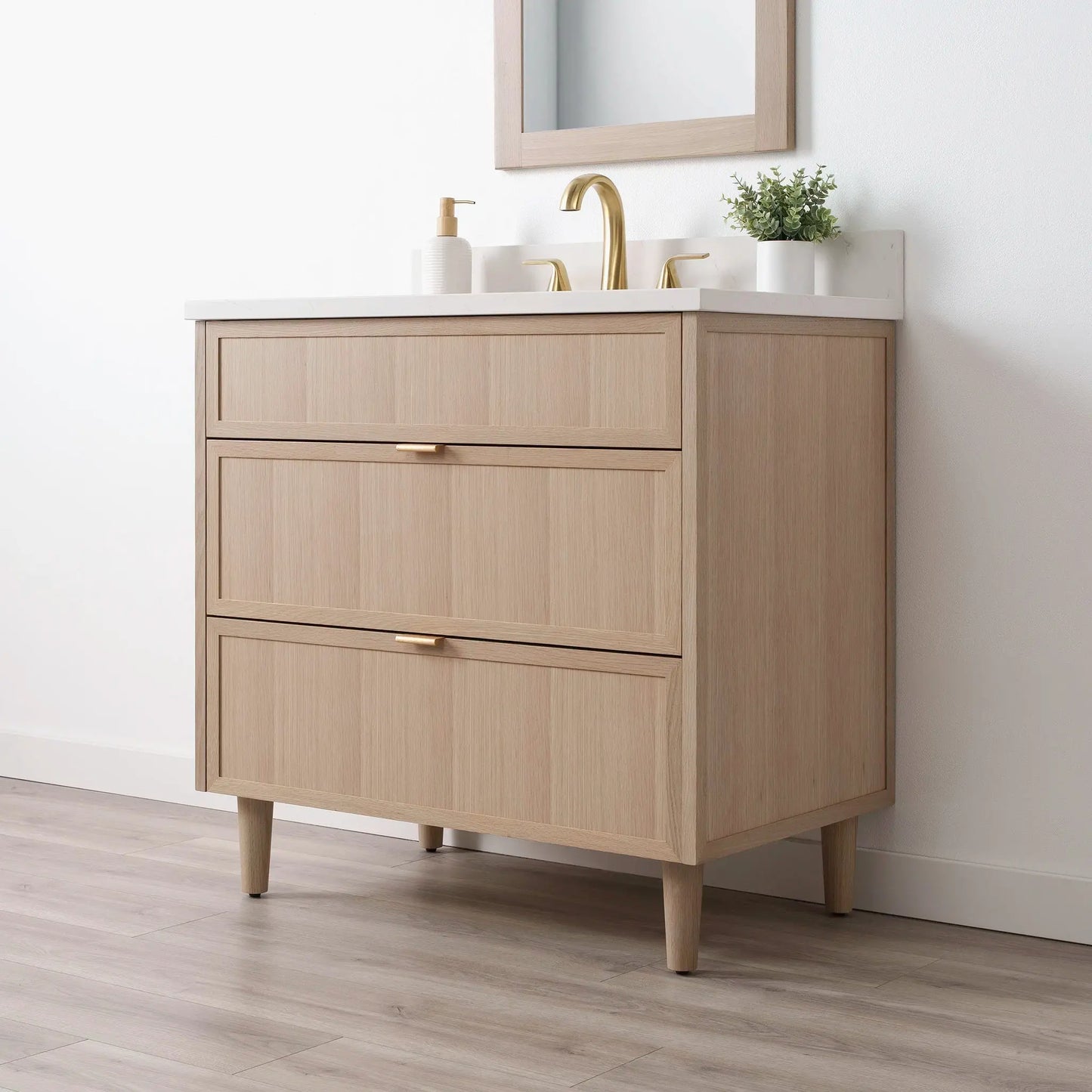 Cape Breton SLIM 36" White Oak Bathroom Vanity - All Drawers Teodor Bathroom Vanity Canada