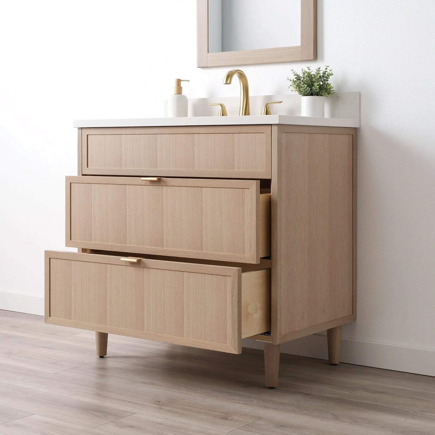 Cape Breton SLIM 36" White Oak Bathroom Vanity - All Drawers Teodor Bathroom Vanity Canada