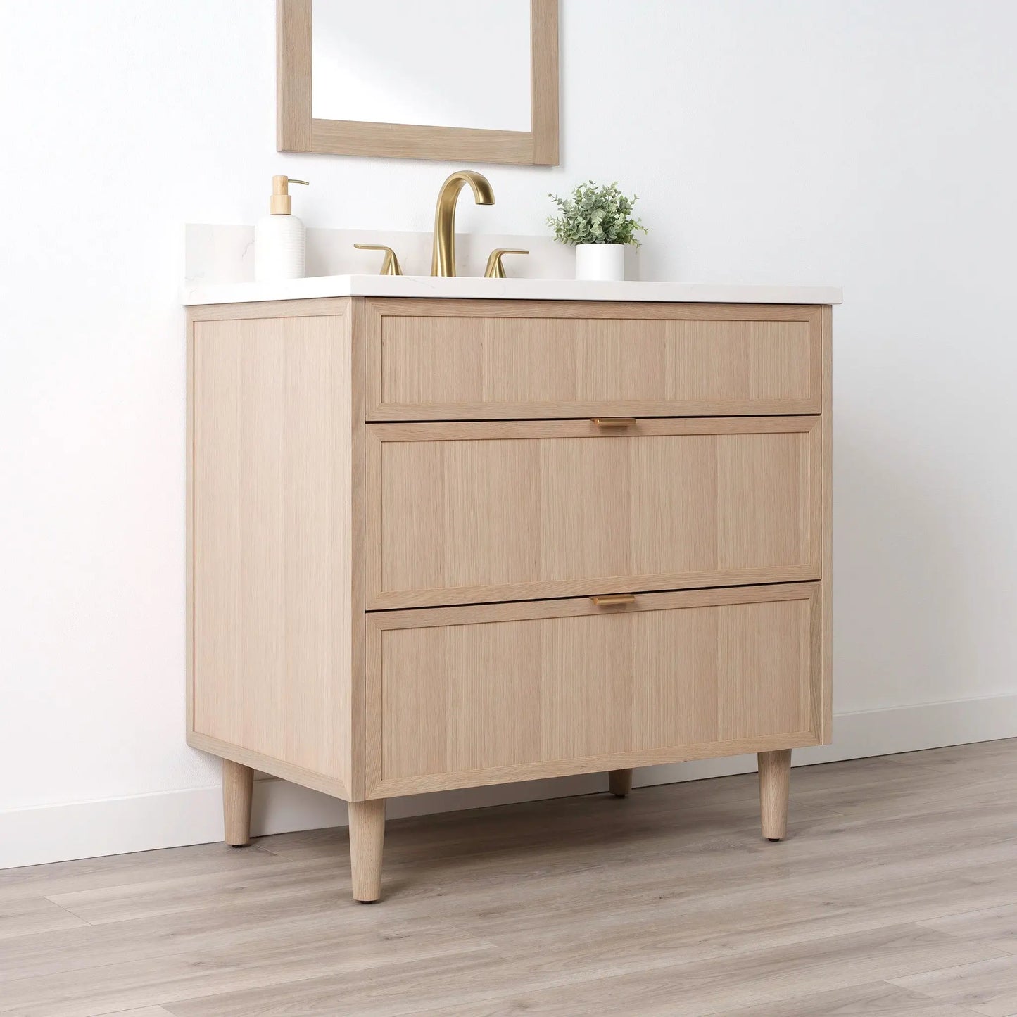Cape Breton SLIM 36" White Oak Bathroom Vanity - All Drawers Teodor Bathroom Vanity Canada