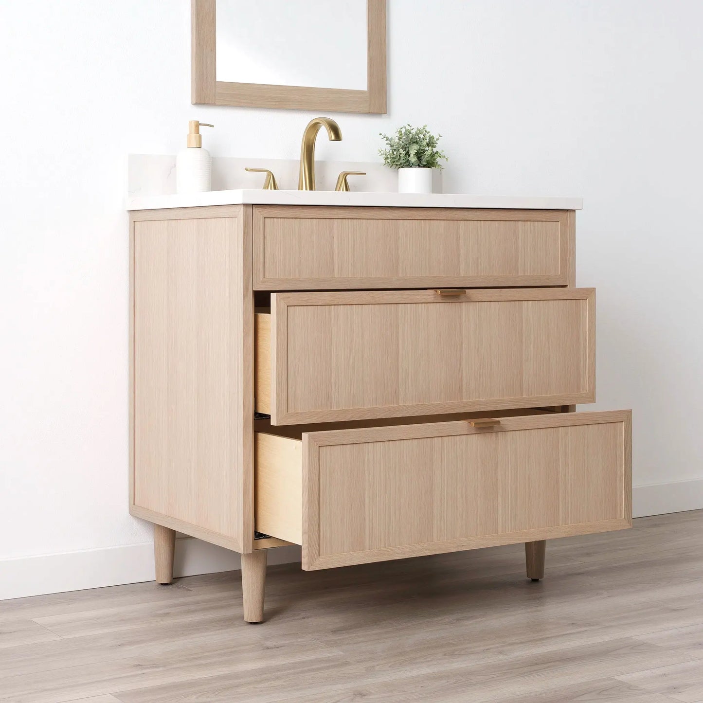 Cape Breton SLIM 36" White Oak Bathroom Vanity - All Drawers Teodor Bathroom Vanity Canada