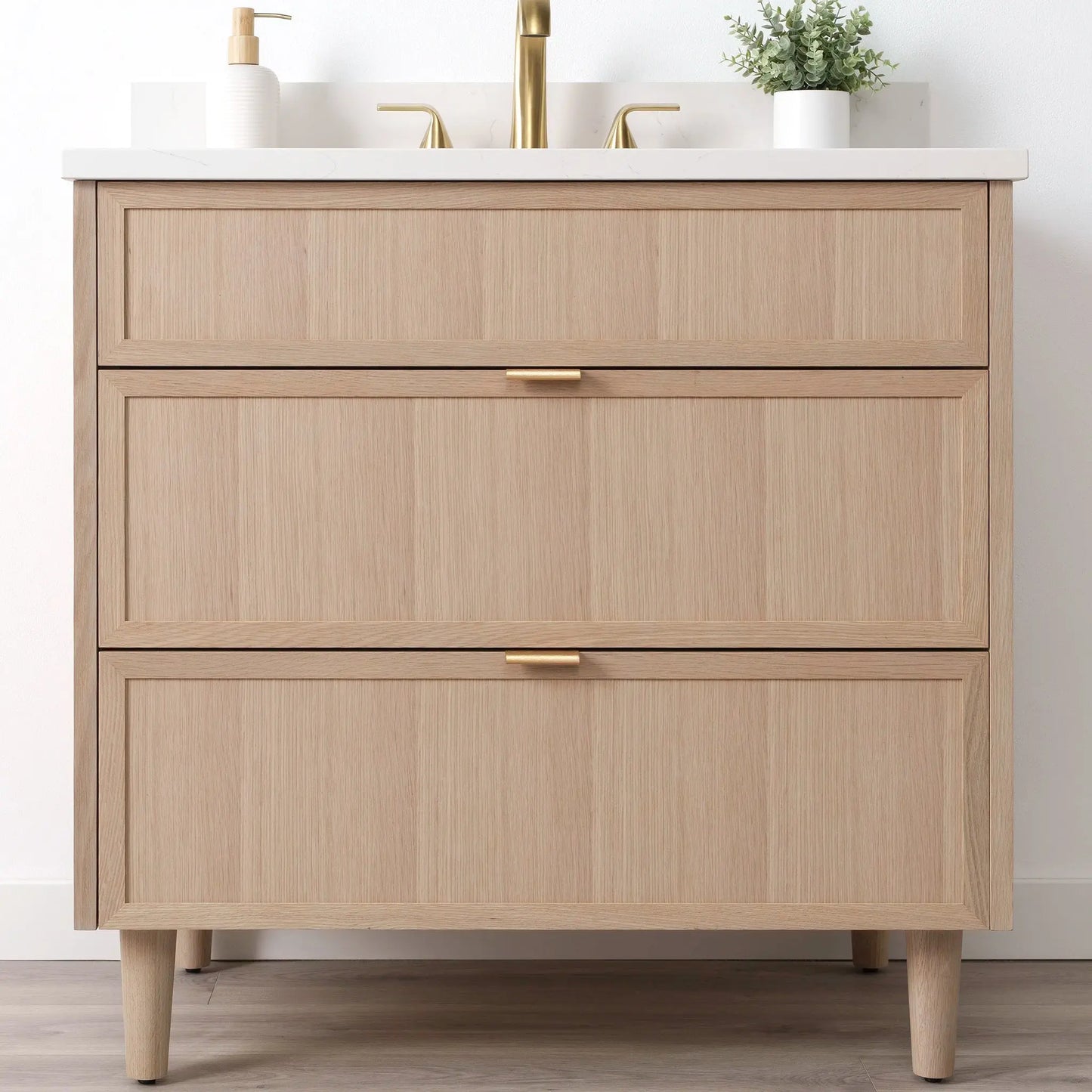 Cape Breton SLIM 36" White Oak Bathroom Vanity - All Drawers Teodor Bathroom Vanity Canada