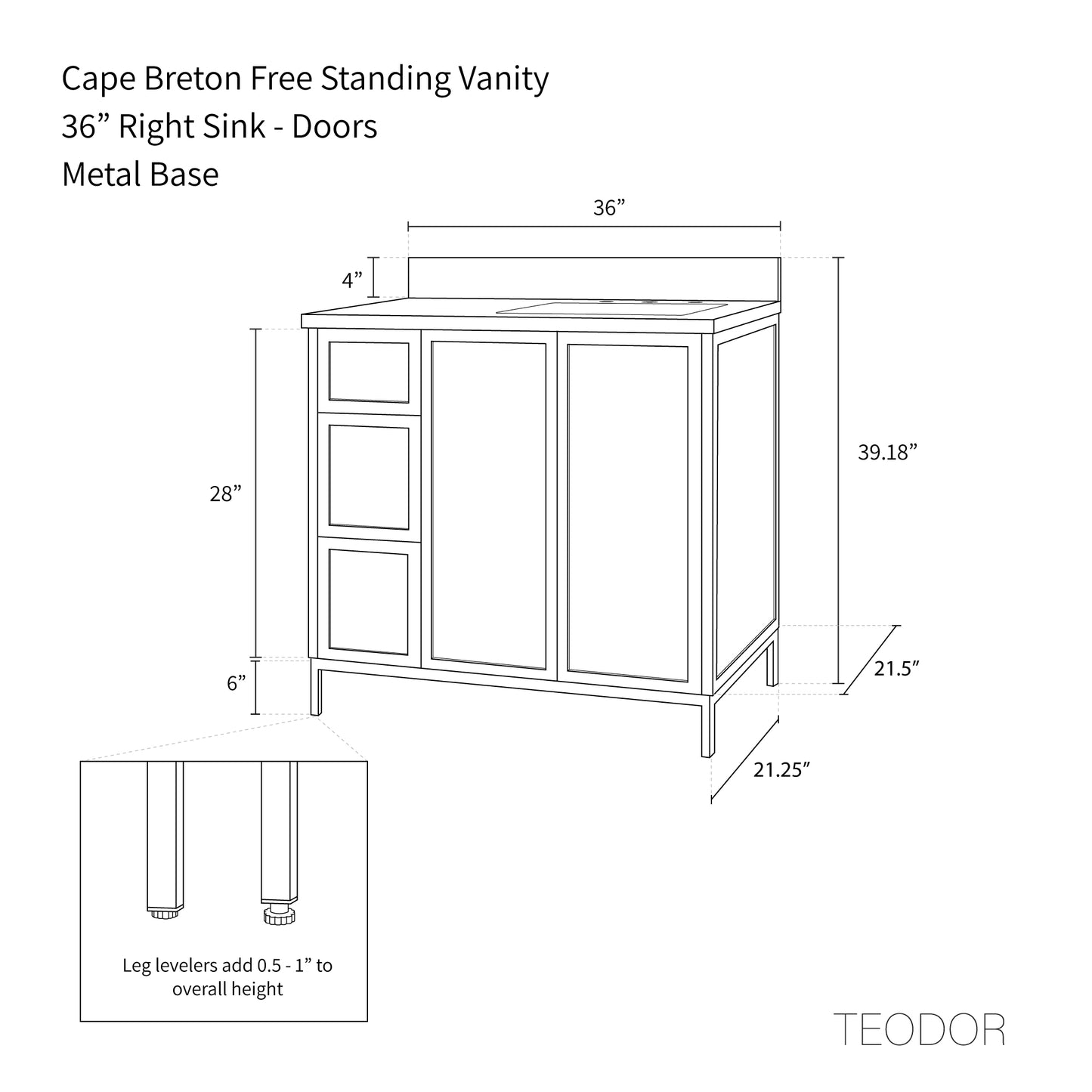Cape Breton 36" Satin White Bathroom Vanity, Right Sink