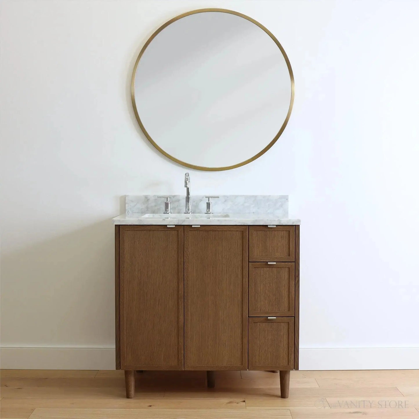 Cape Breton 36", Teodor® Mid Century Oak Vanity, Left Sink Teodor Bathroom VanityCanada