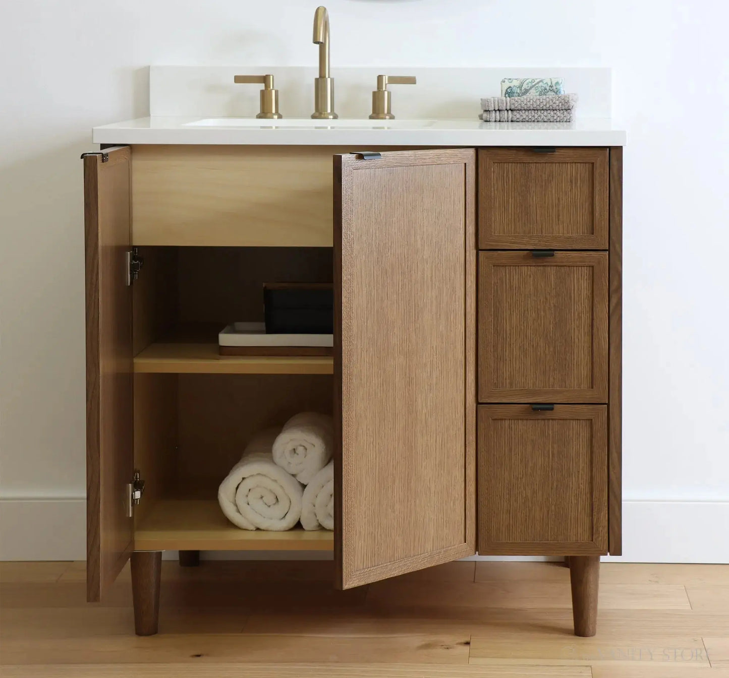 Cape Breton 36", Teodor® Mid Century Oak Vanity, Left Sink Teodor Bathroom VanityCanada