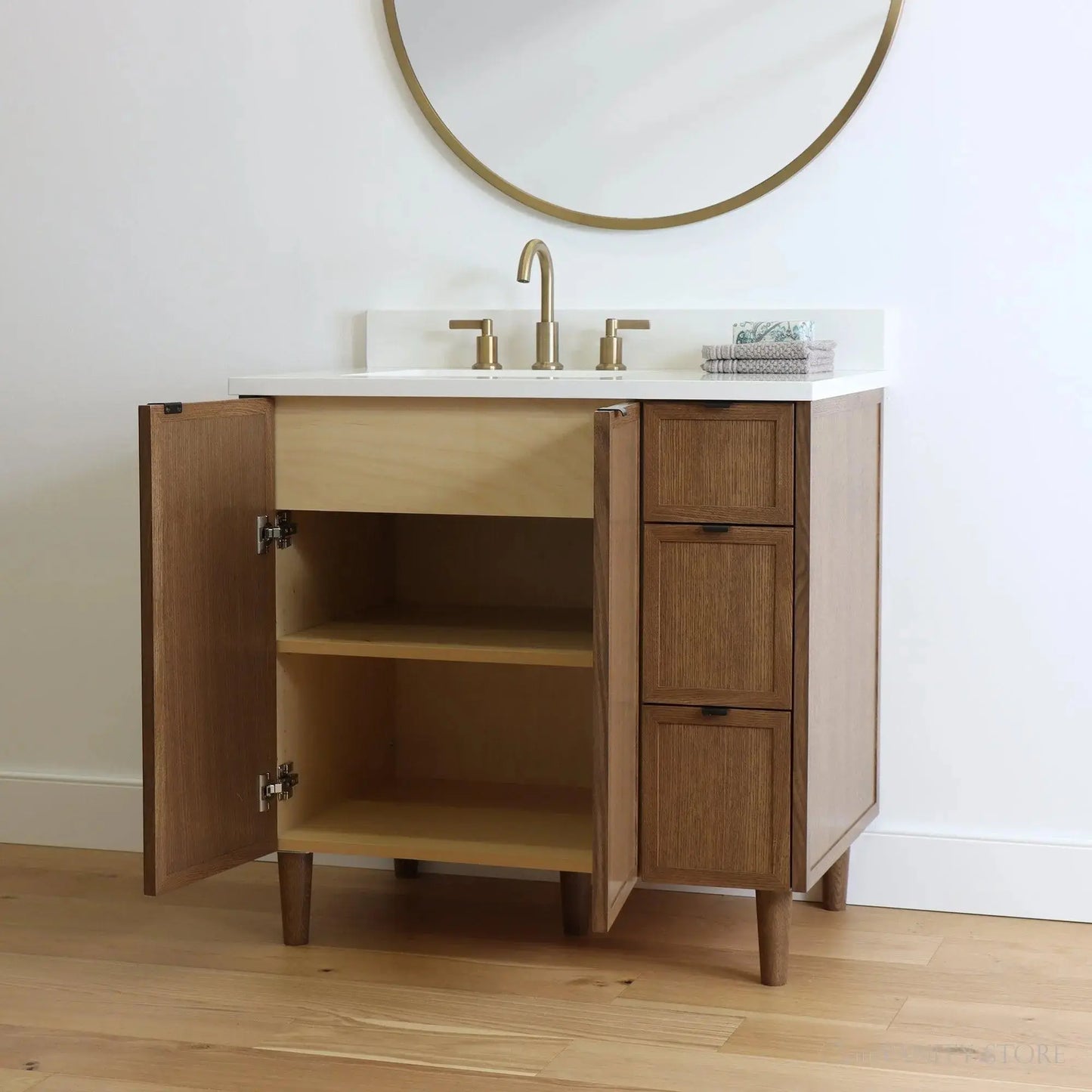Cape Breton 36", Teodor® Mid Century Oak Vanity, Left Sink Teodor Bathroom VanityCanada