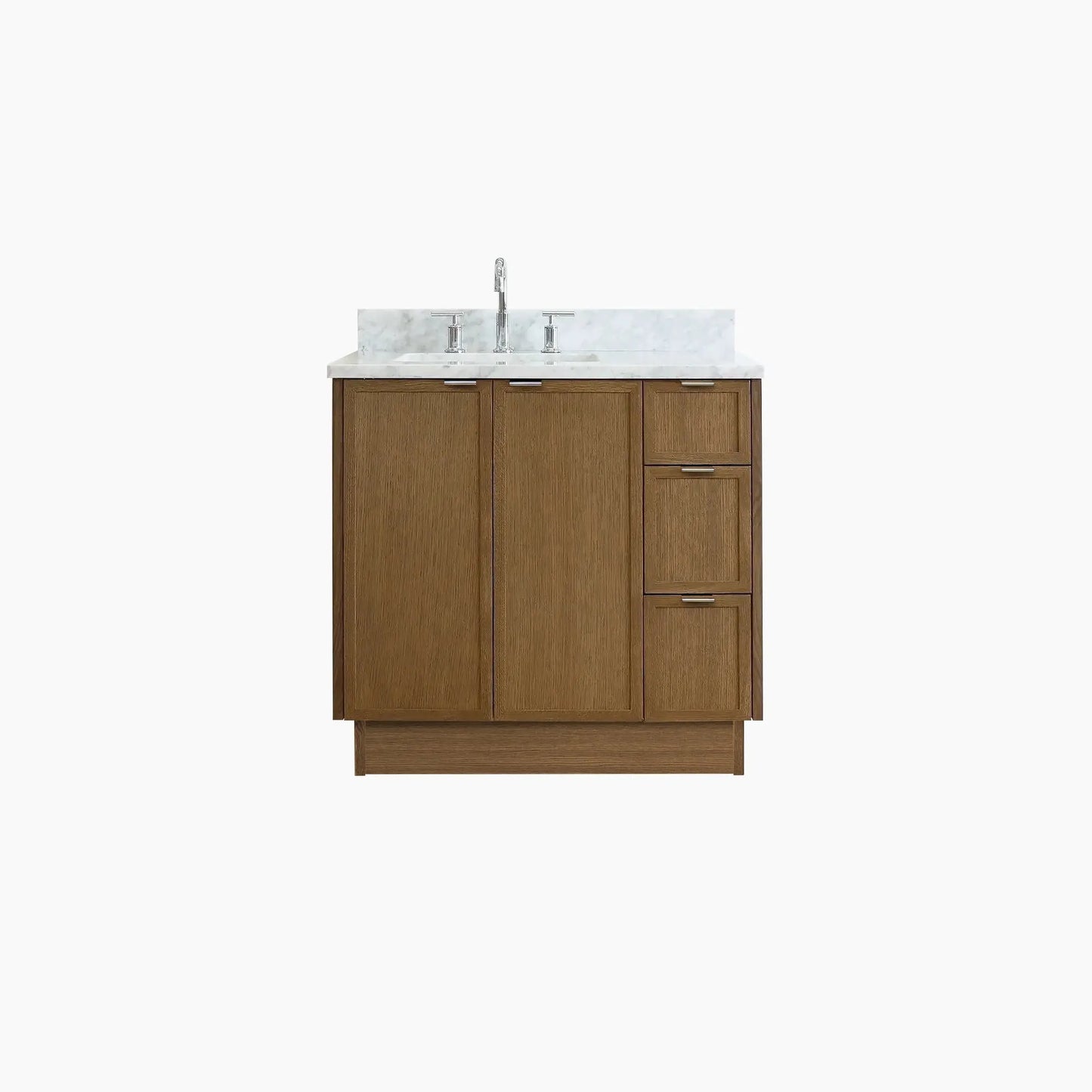 Cape Breton SLIM 36" Mid Century Oak Bathroom Vanity, Left Sink Teodor Bathroom Vanity Canada