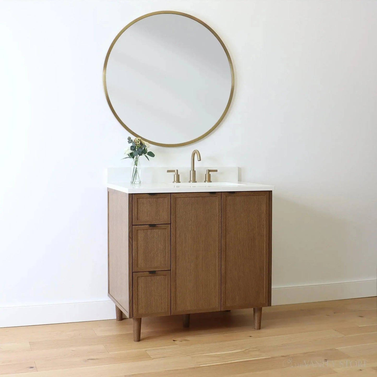 Cape Breton 36", Teodor® Mid Century Oak Vanity, Right Sink Teodor Bathroom VanityCanada