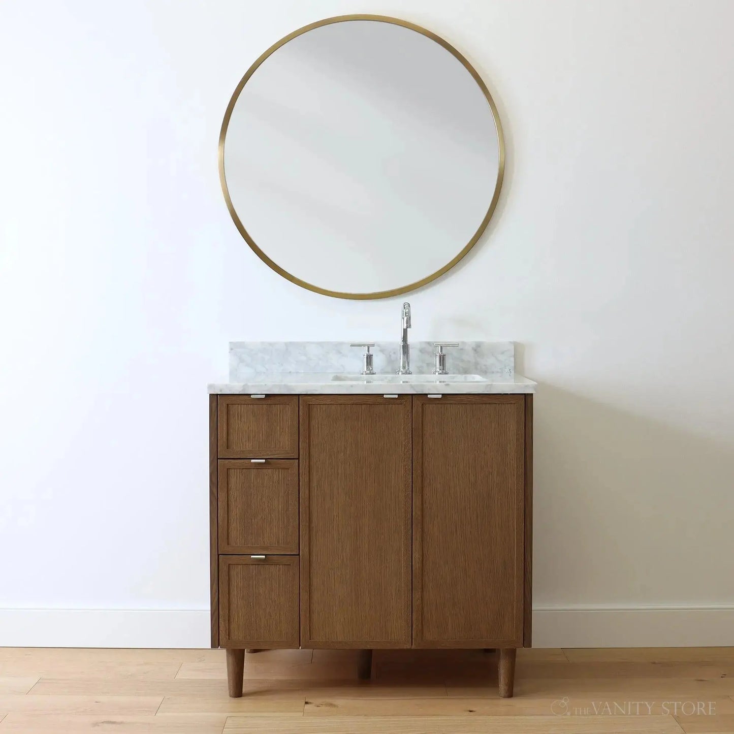 Cape Breton 36", Teodor® Mid Century Oak Vanity, Right Sink Teodor Bathroom VanityCanada