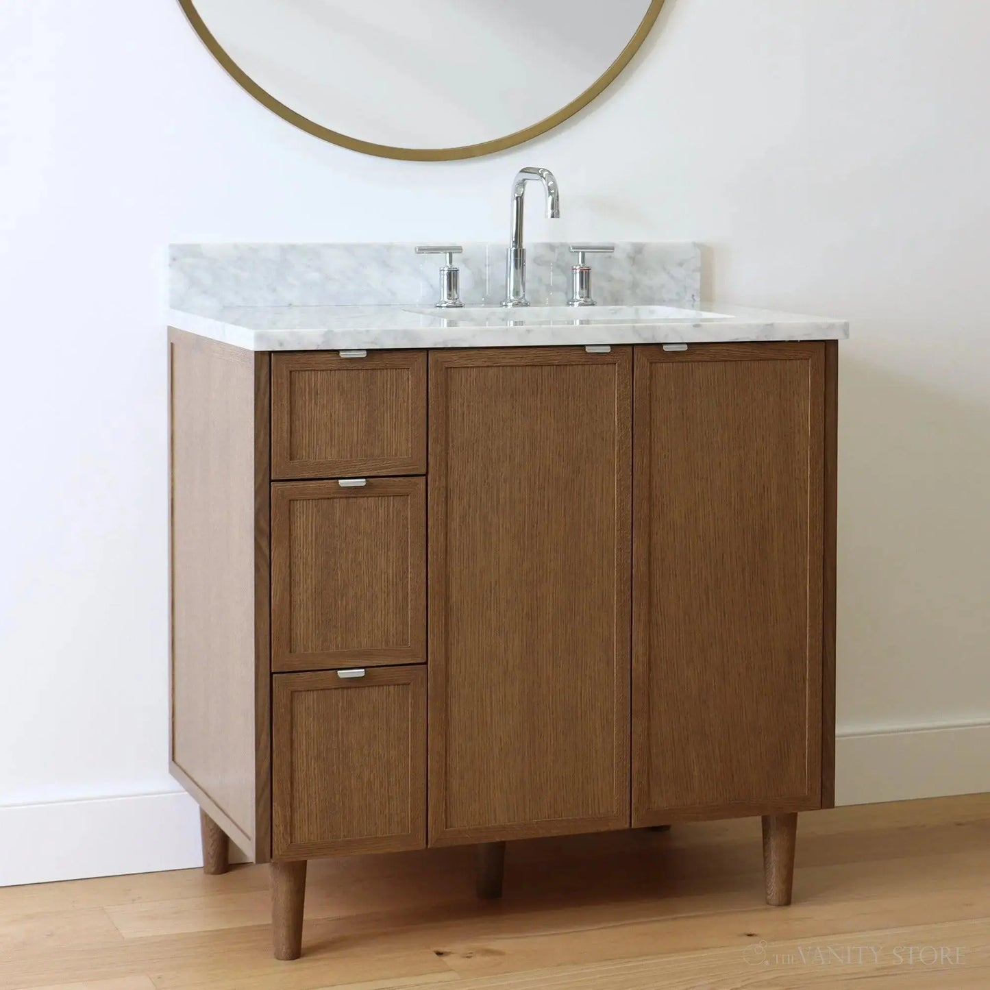 Cape Breton 36", Teodor® Mid Century Oak Vanity, Right Sink Teodor Bathroom VanityCanada
