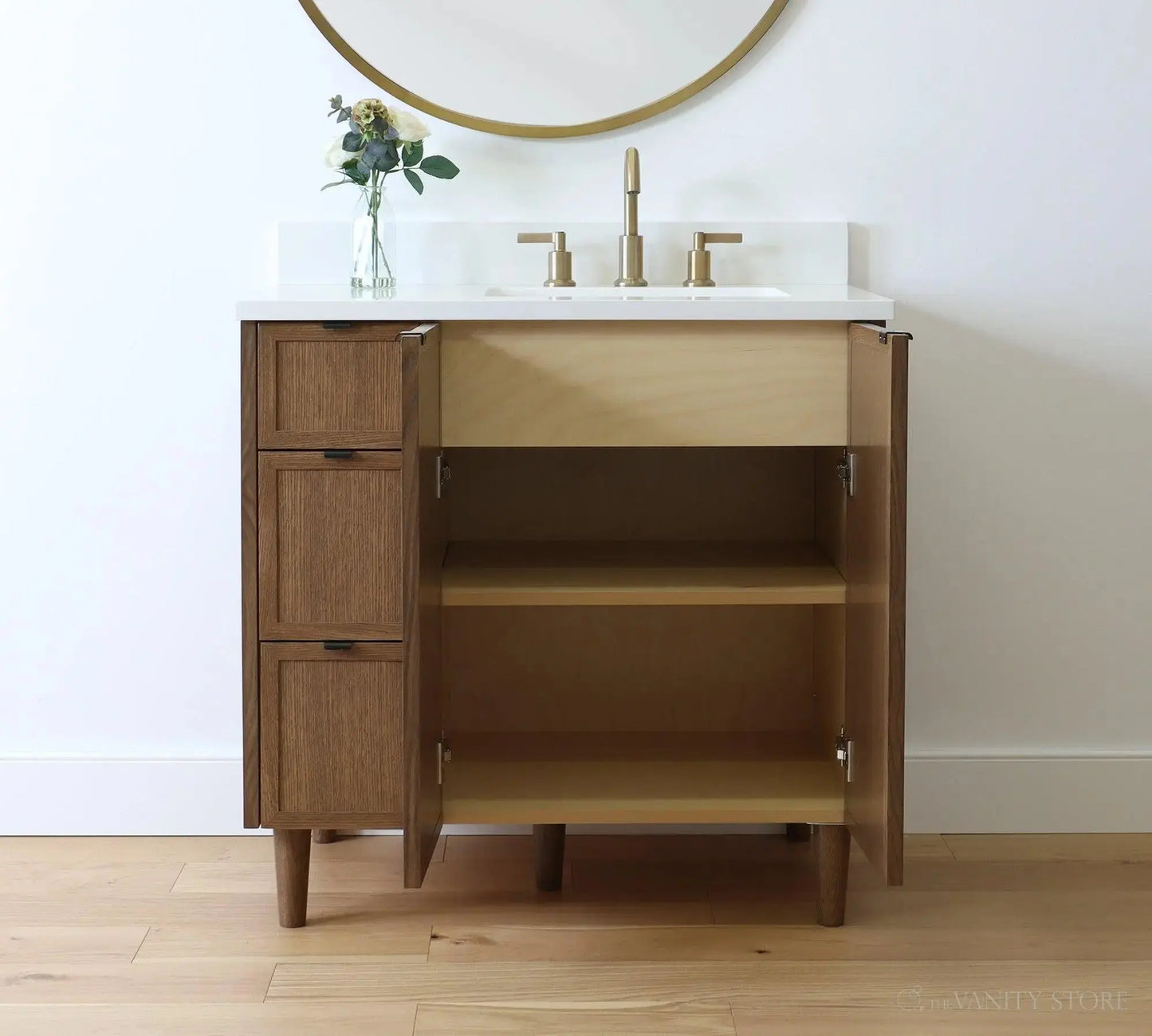 Cape Breton 36", Teodor® Mid Century Oak Vanity, Right Sink Teodor Bathroom VanityCanada