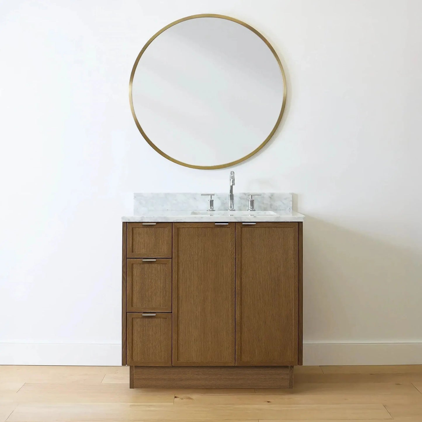 Cape Breton SLIM 36" Mid Century Oak Bathroom Vanity, Right Sink Teodor Bathroom Vanity Canada