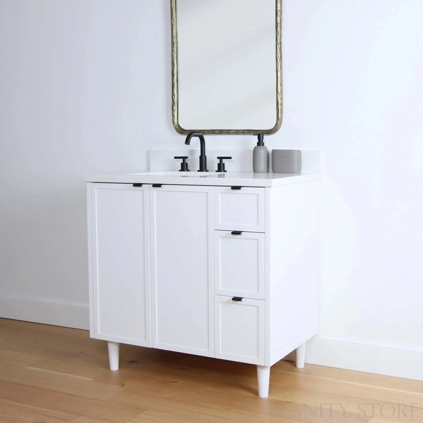 Cape Breton SLIM 36" Satin White Bathroom Vanity, Left Sink Teodor Bathroom Vanity Canada