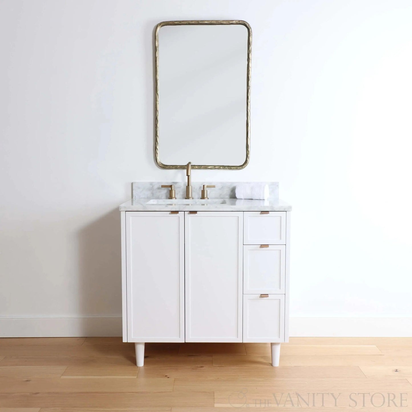 Cape Breton SLIM 36" Satin White Bathroom Vanity, Left Sink Teodor Bathroom Vanity Canada