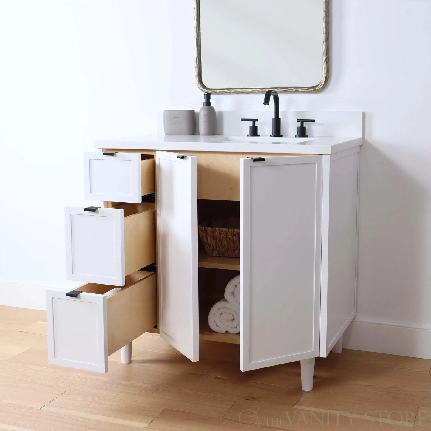 Cape Breton SLIM  36" Satin White Bathroom Vanity, Right Sink Teodor Bathroom Vanity Canada