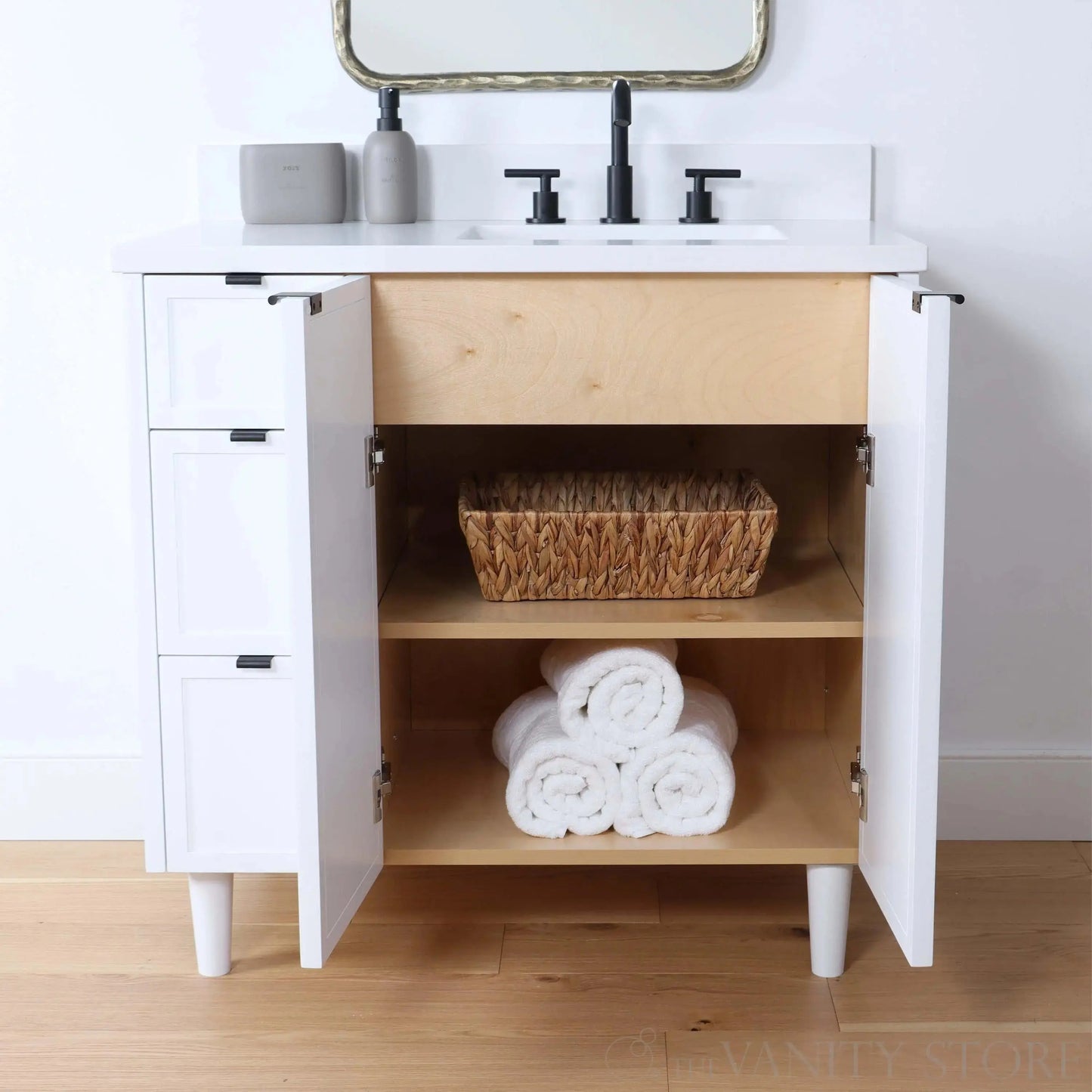 Cape Breton SLIM  36" Satin White Bathroom Vanity, Right Sink Teodor Bathroom Vanity Canada