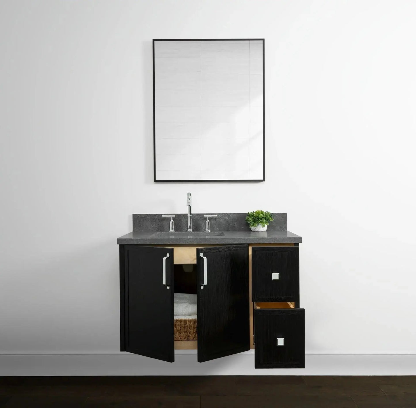 Cape Breton 36", Teodor® Wall Mount Blackened Oak Vanity, Left Sink Teodor Bathroom VanityCanada