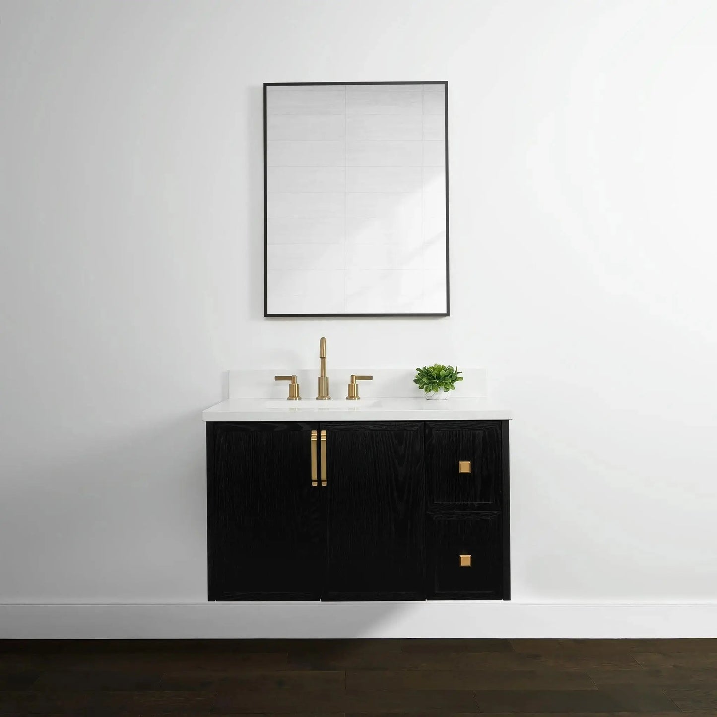 Cape Breton 36", Teodor® Wall Mount Blackened Oak Vanity, Left Sink Teodor Bathroom VanityCanada