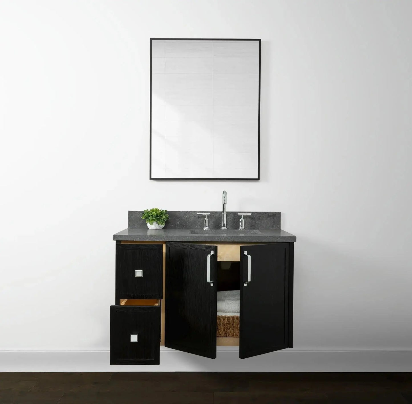 Cape Breton 36", Teodor® Wall Mount Blackened Oak Vanity, Right Sink Teodor Bathroom VanityCanada