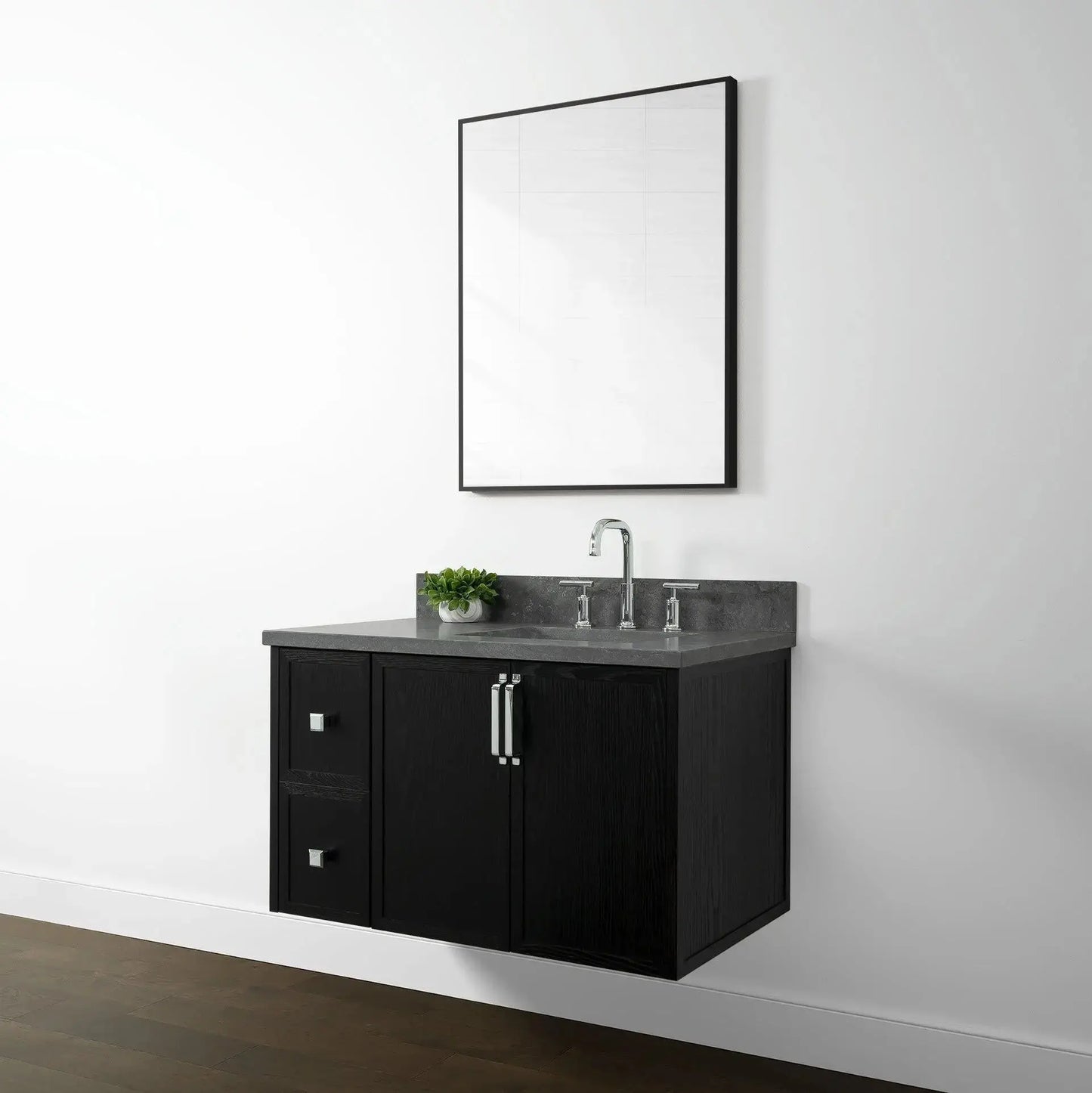 Cape Breton 36", Teodor® Wall Mount Blackened Oak Vanity, Right Sink Teodor Bathroom VanityCanada