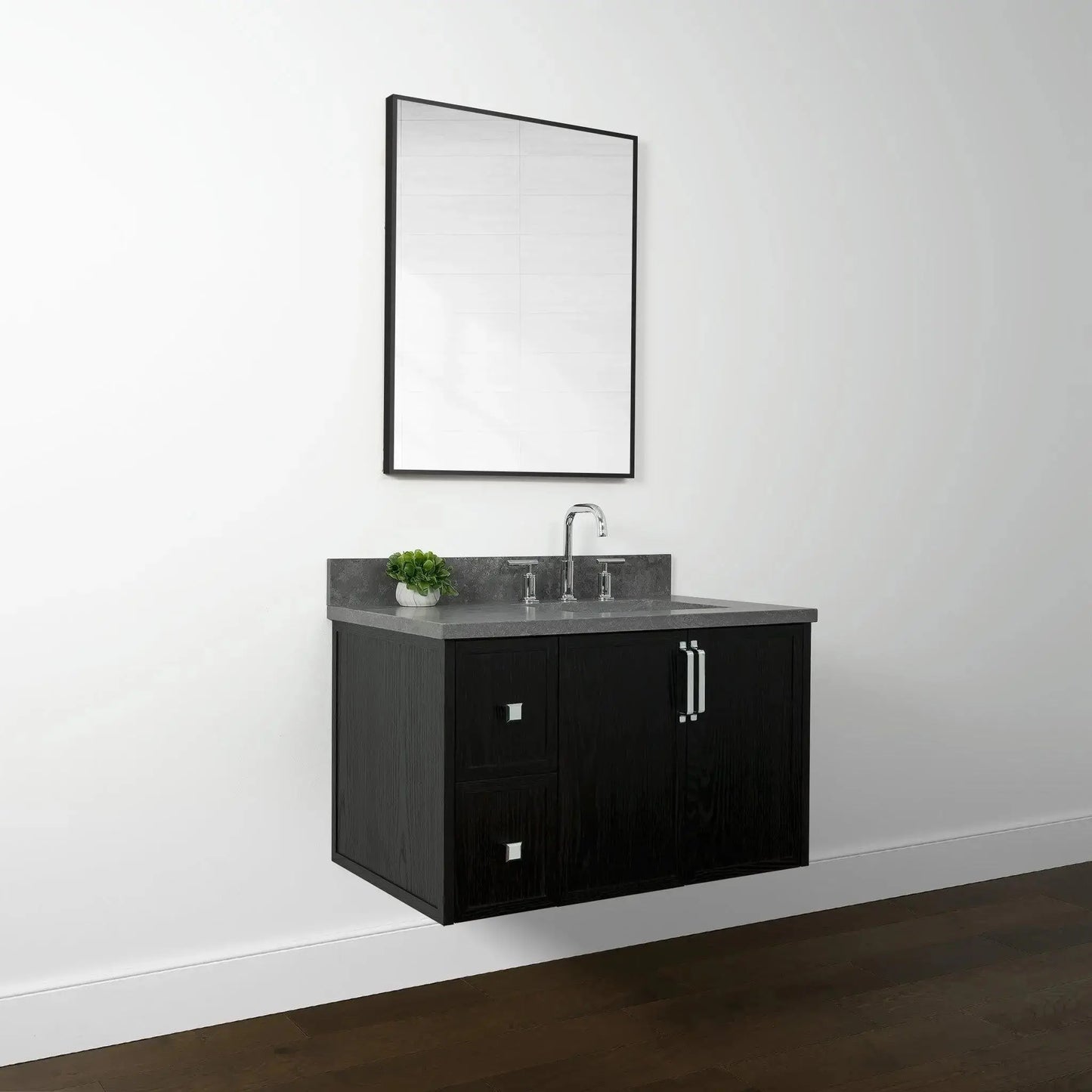Cape Breton 36", Teodor® Wall Mount Blackened Oak Vanity, Right Sink Teodor Bathroom VanityCanada