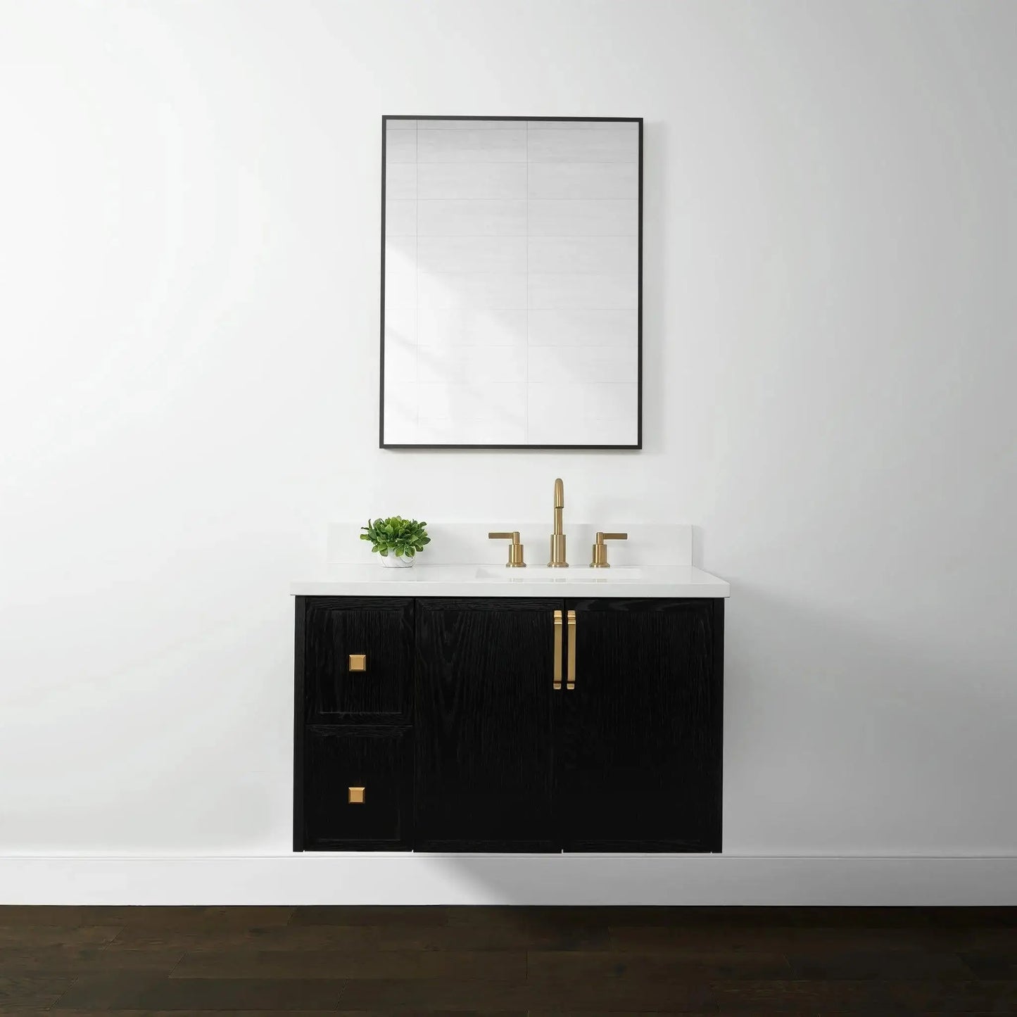Cape Breton 36", Teodor® Wall Mount Blackened Oak Vanity, Right Sink Teodor Bathroom VanityCanada