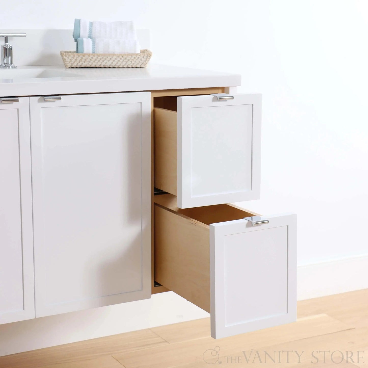 Cape Breton SLIM 36" Wall Mount Satin White Bathroom Vanity, Left Sink Teodor Bathroom Vanity Canada