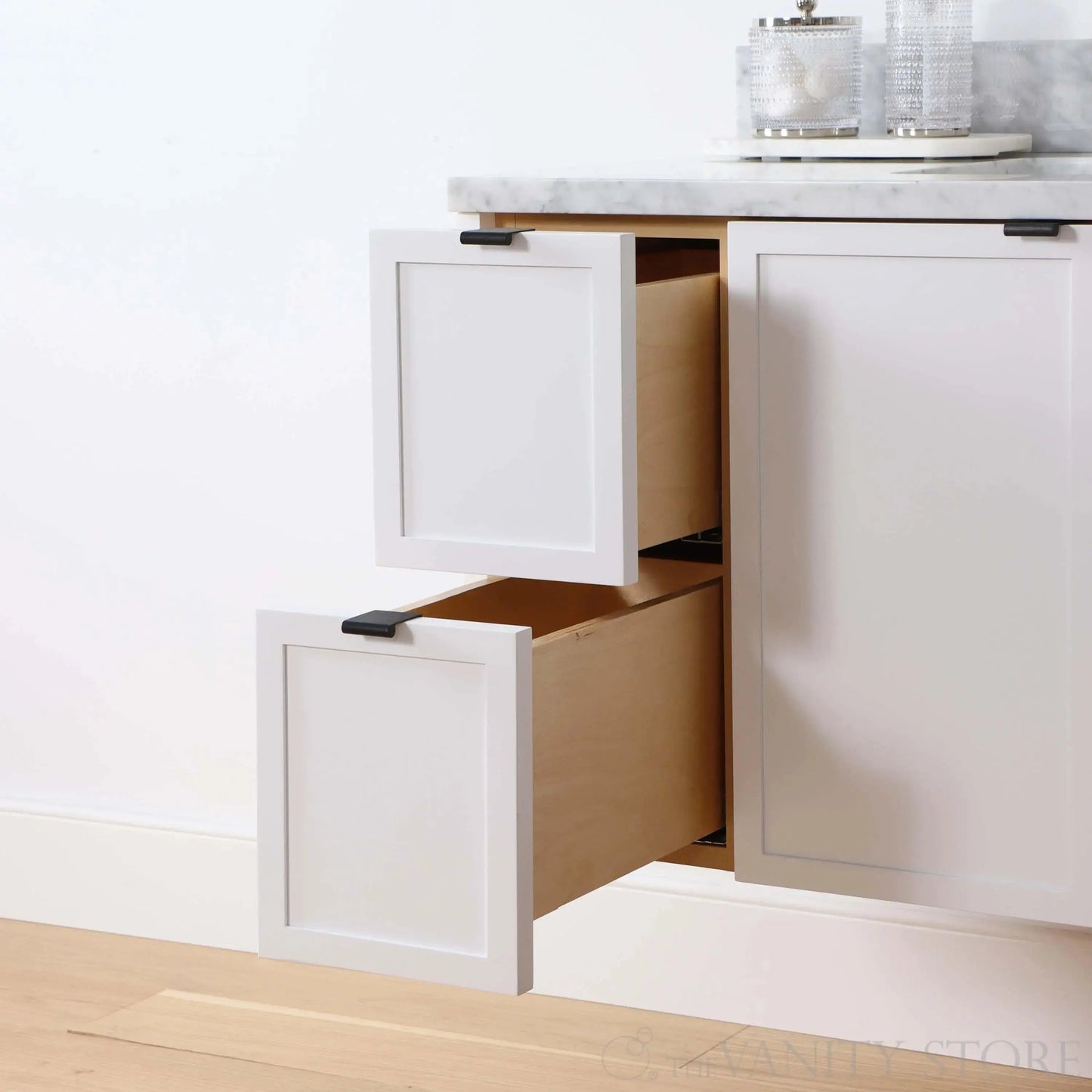 Cape Breton SLIM 36" Wall Mount Satin White Bathroom Vanity, Right Sink Teodor Bathroom Vanity Canada