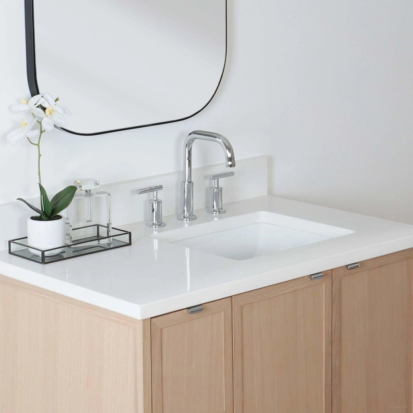 Cape Breton SLIM 36" Wall Mount White Oak Bathroom Vanity, Right Sink Teodor Bathroom Vanity Canada