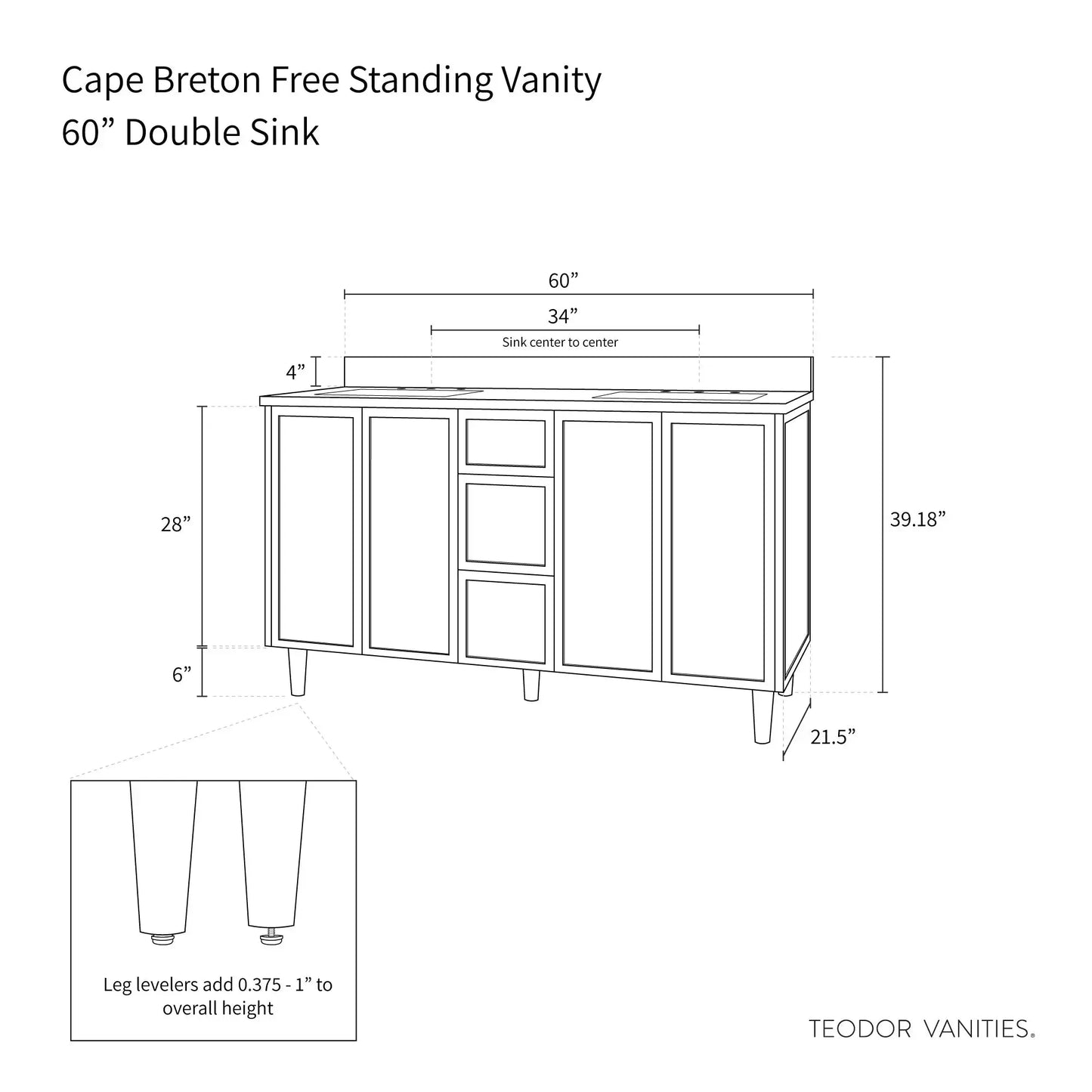 Cape Breton 60", Teodor® Blackened Oak Vanity, Double Sink Teodor Bathroom VanityCanada