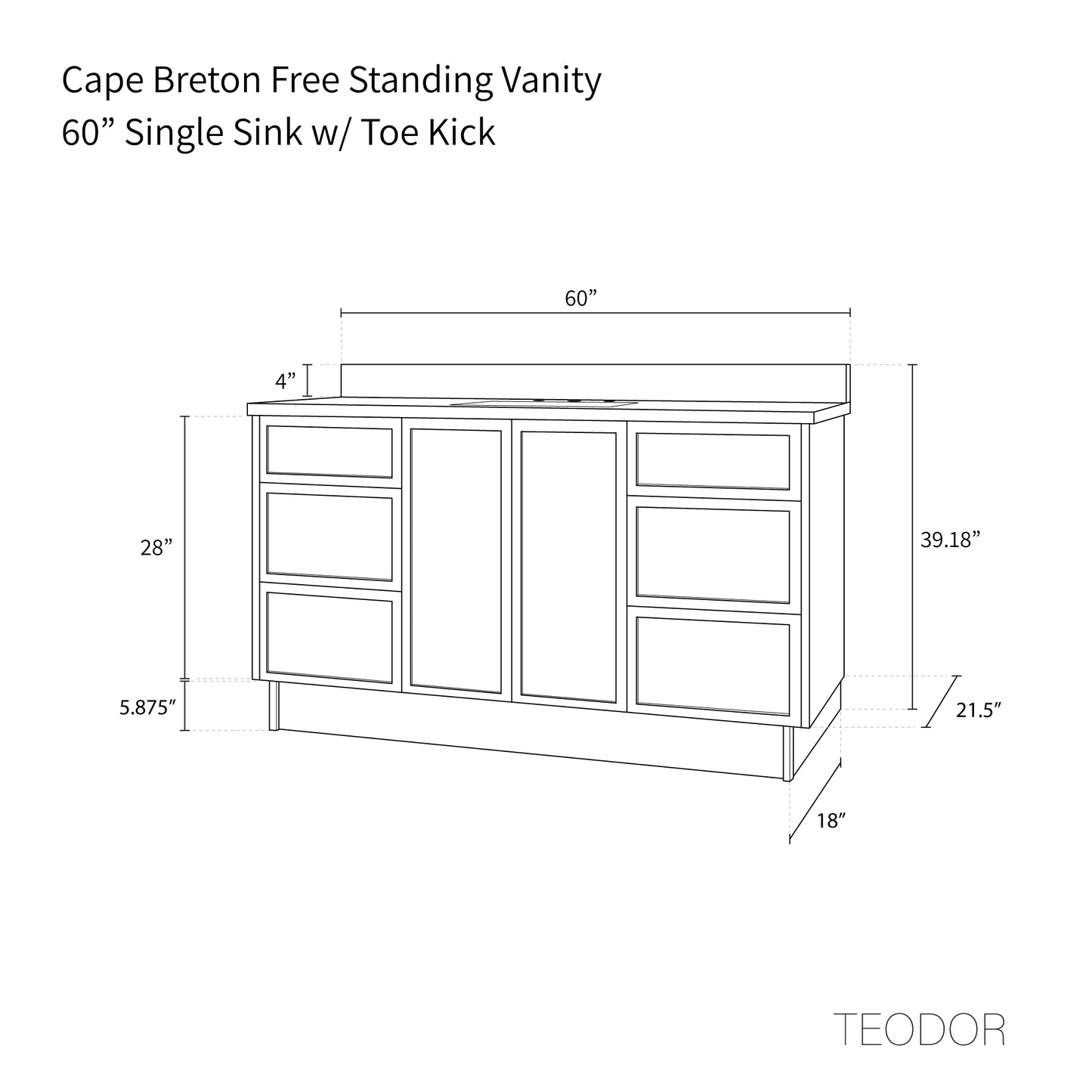 Cape Breton 60" White Oak Bathroom Vanity