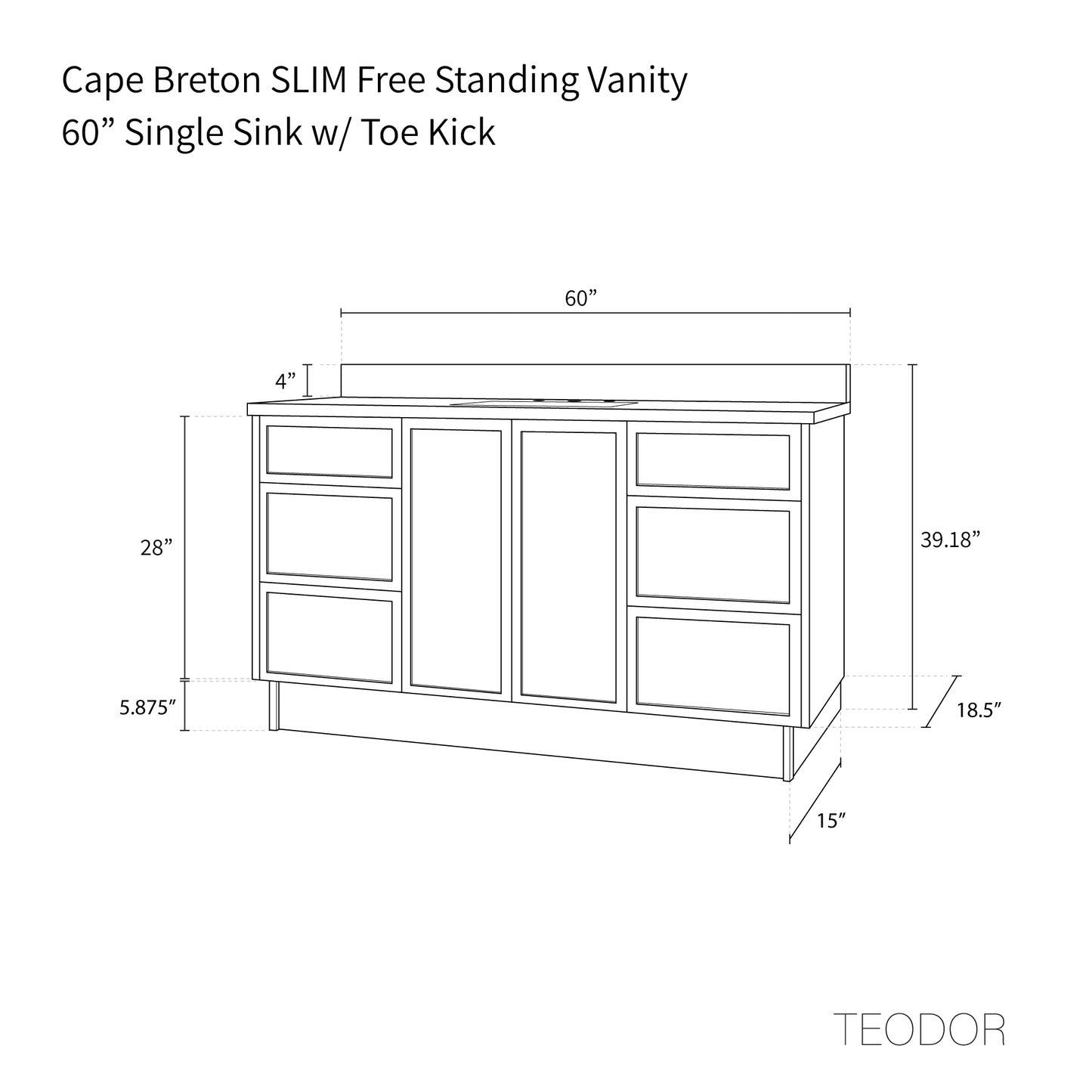 Cape Breton SLIM 60" Mid Century Oak Bathroom Vanity