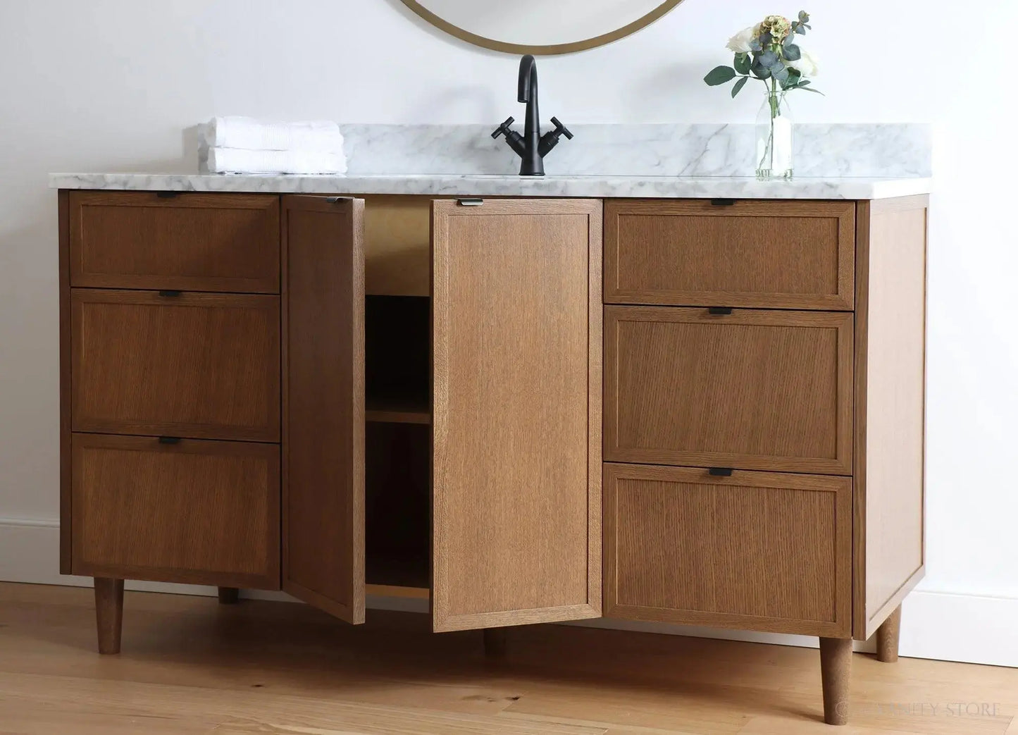 Cape Breton SLIM 60" Mid Century Oak Bathroom Vanity Teodor Bathroom Vanity Canada