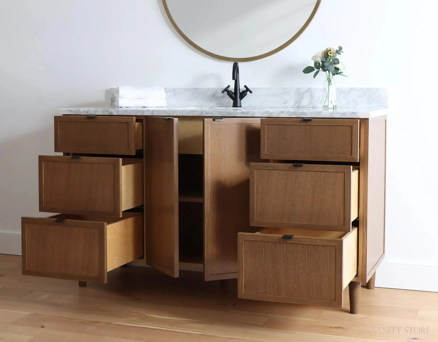Cape Breton SLIM 60" Mid Century Oak Bathroom Vanity Teodor Bathroom Vanity Canada