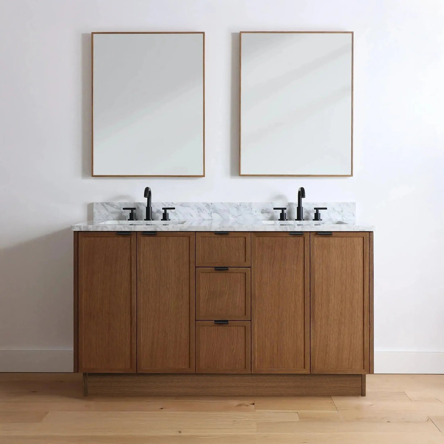 Cape Breton SLIM 60" Mid Century Oak Bathroom Vanity, Double Sink Teodor Bathroom Vanity Canada